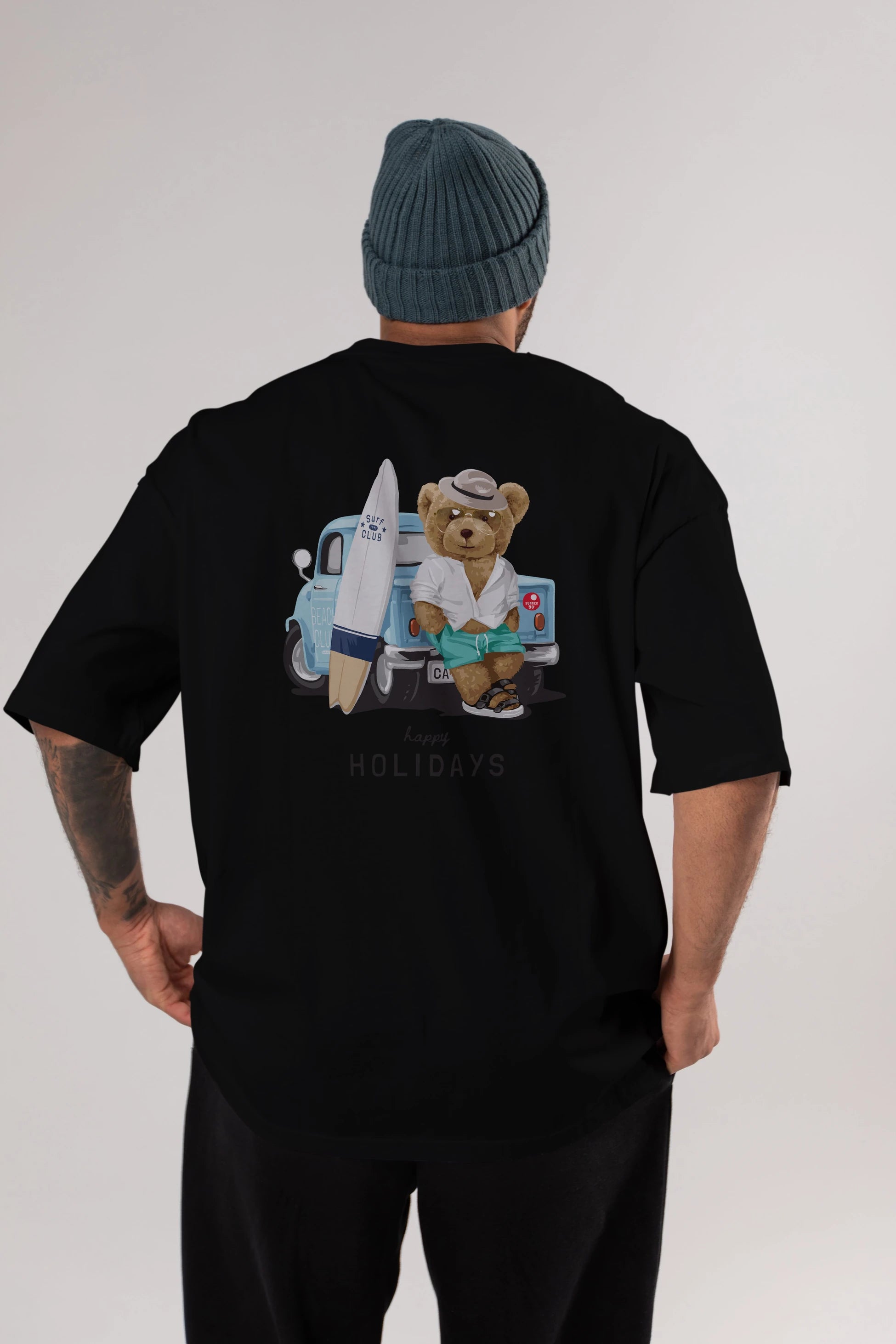 Teddy Bear Surf Club Arka Baskılı Oversize t-shirt Erkek Kadın Unisex %100 Pamuk