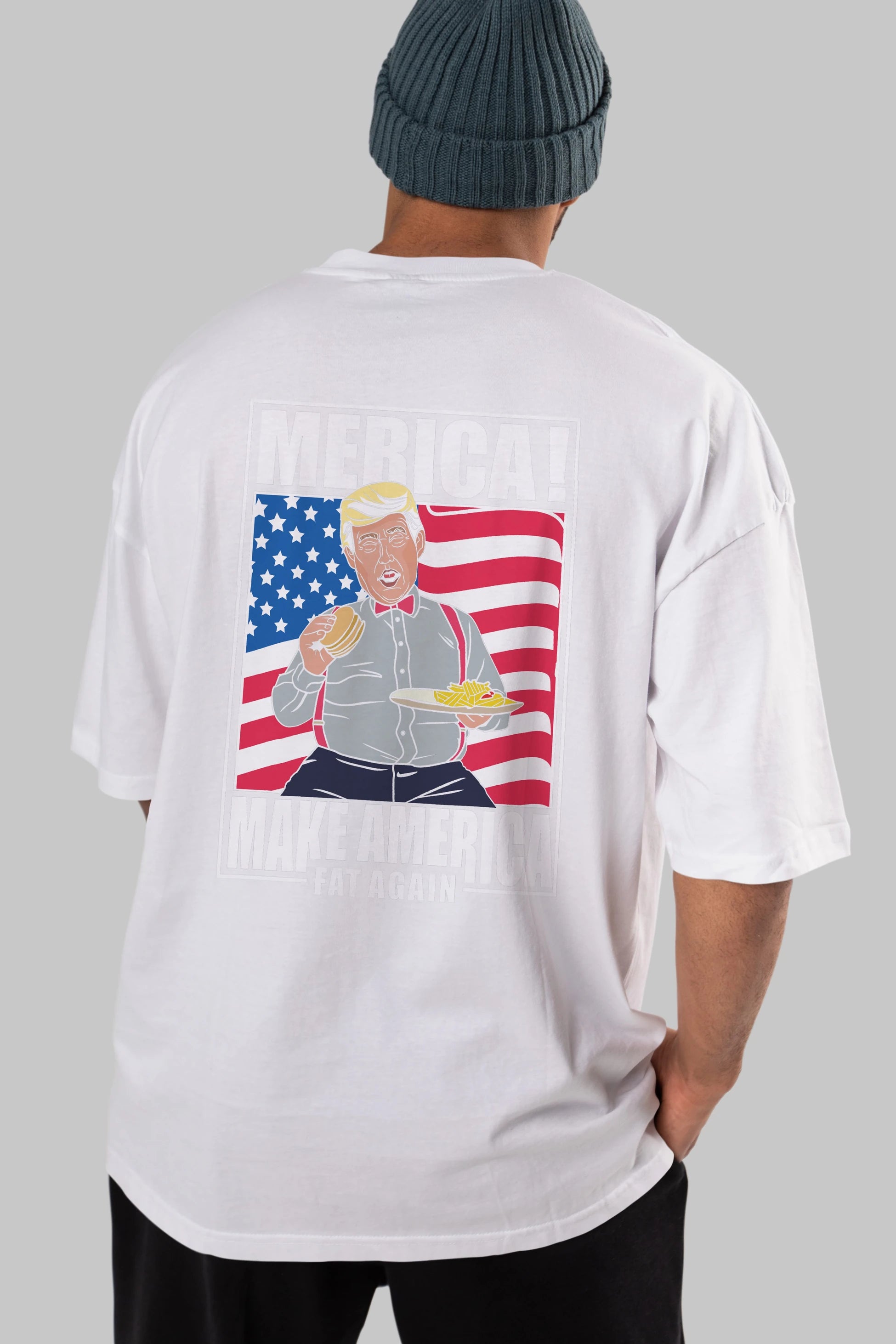 Trump Burger Arka Baskılı Oversize t-shirt Erkek Kadın Unisex %100 Pamuk tişort