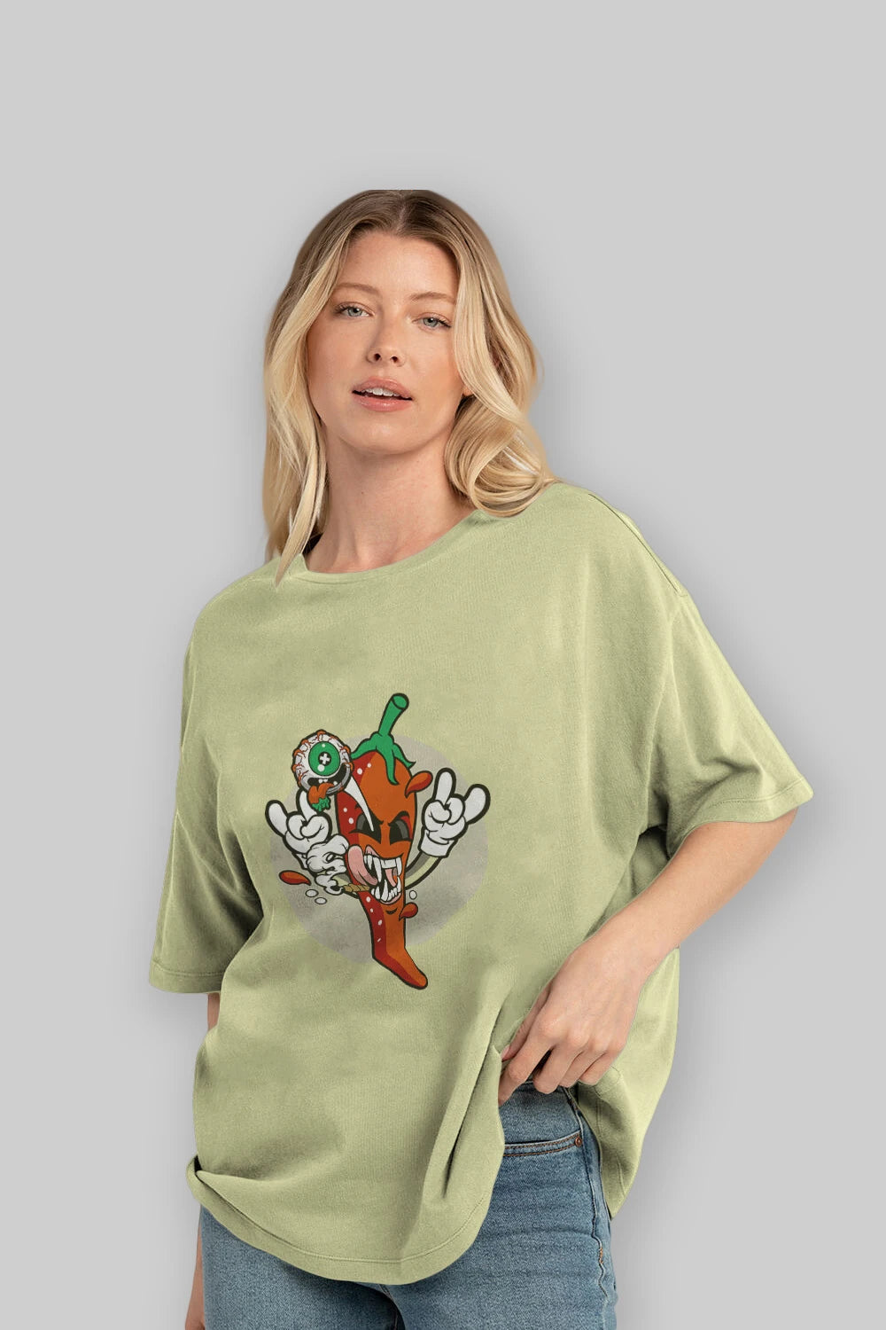 Chili Monster Ön Baskılı Oversize t-shirt Erkek Kadın Unisex %100 Pamuk tişort