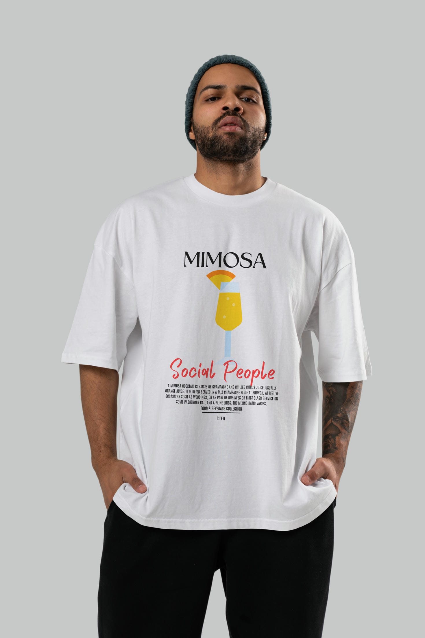 Mimosa Kokteyl Serisi ön Baskılı Oversize t-shirt Erkek Kadın %100 Pamuk Bisiklet Yaka tişort