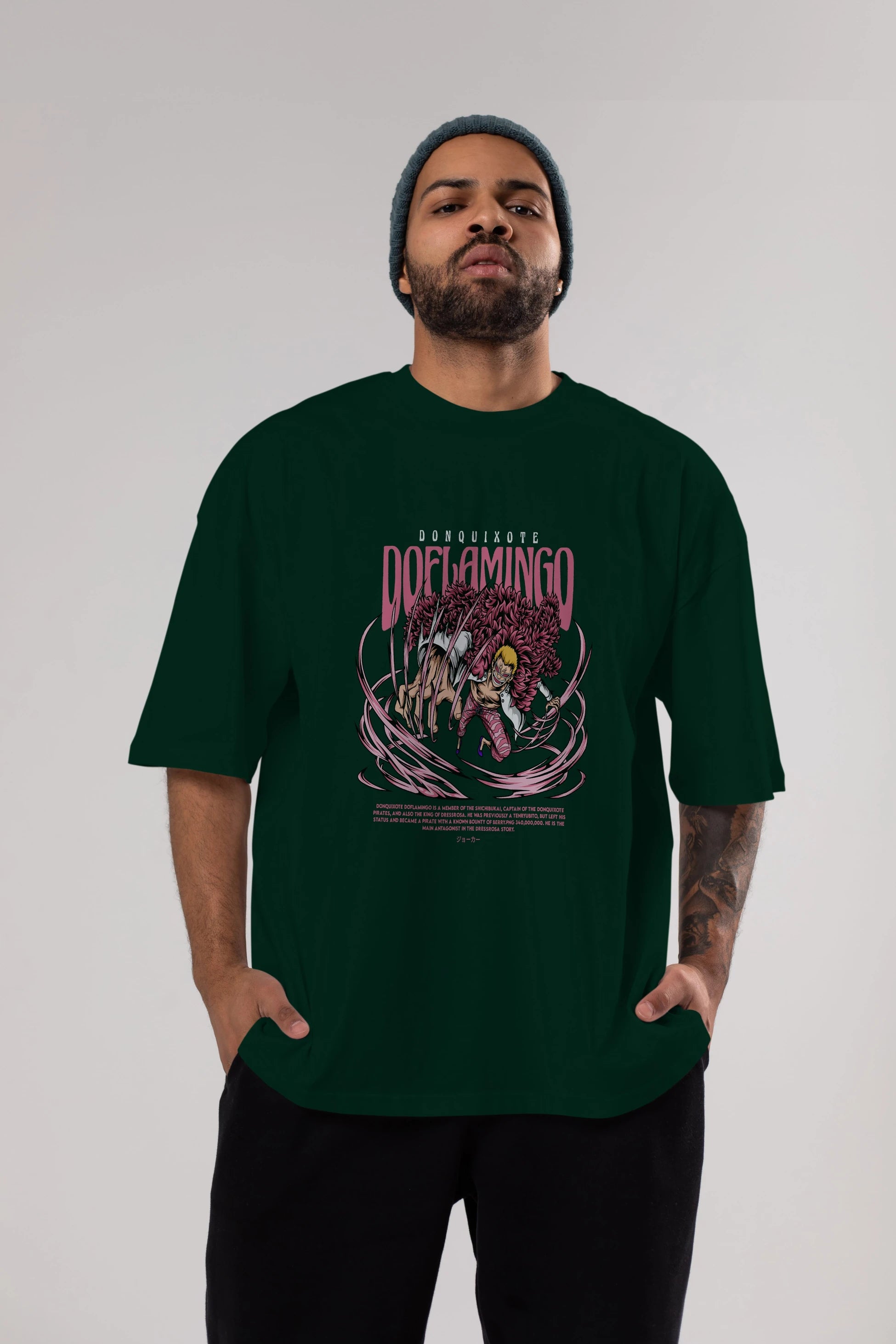 Doflamingo Anime Ön Baskılı Oversize t-shirt %100 pamuk Erkek Kadın Unisex