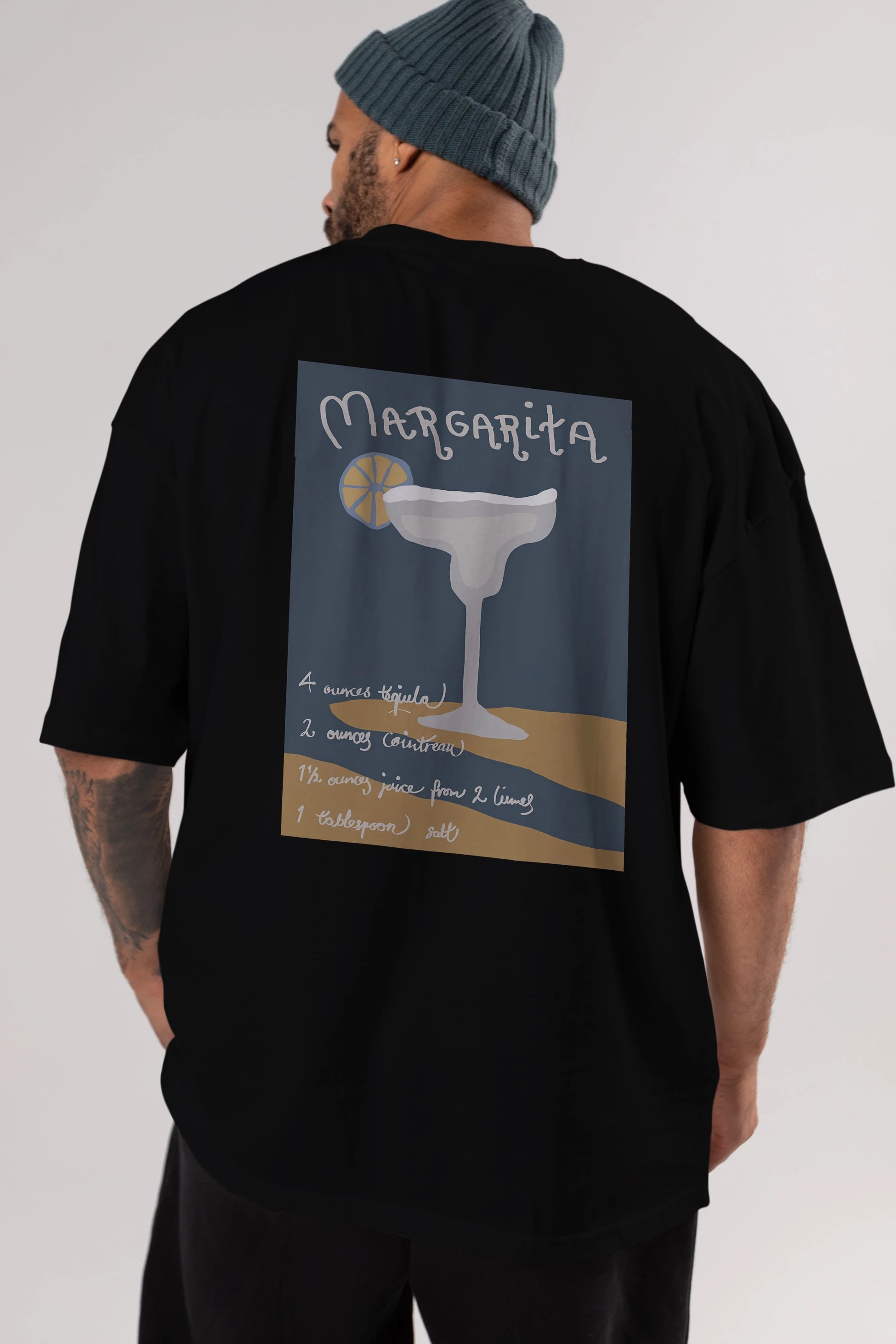 Margarita 2 Arka Baskılı Oversize t-shirt Erkek Kadın Unisex %100 Pamuk Bisiklet Yaka tişort