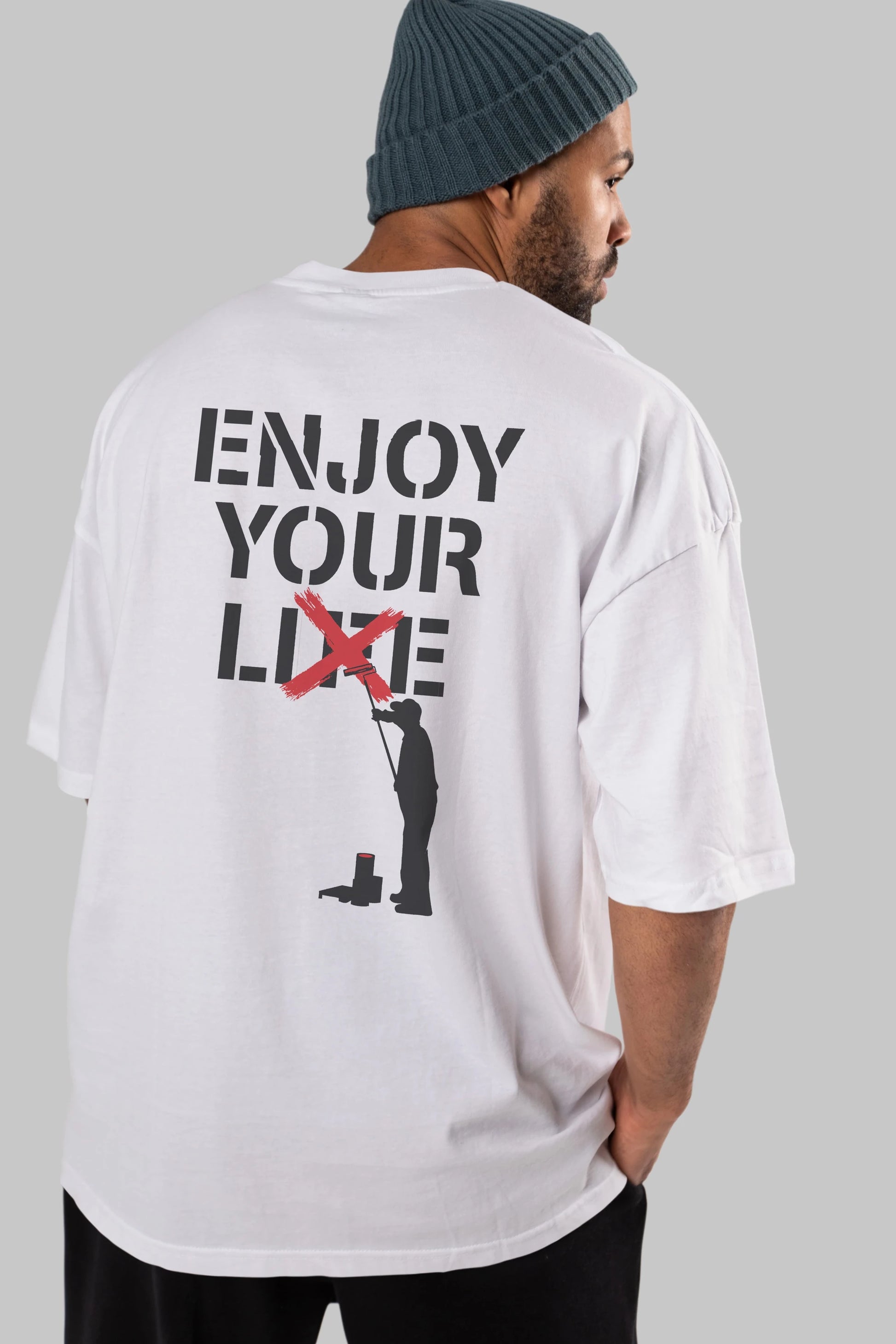 Enjoy Your Lie Arka Baskılı Oversize t-shirt %100 pamuk Erkek Kadın Unisex