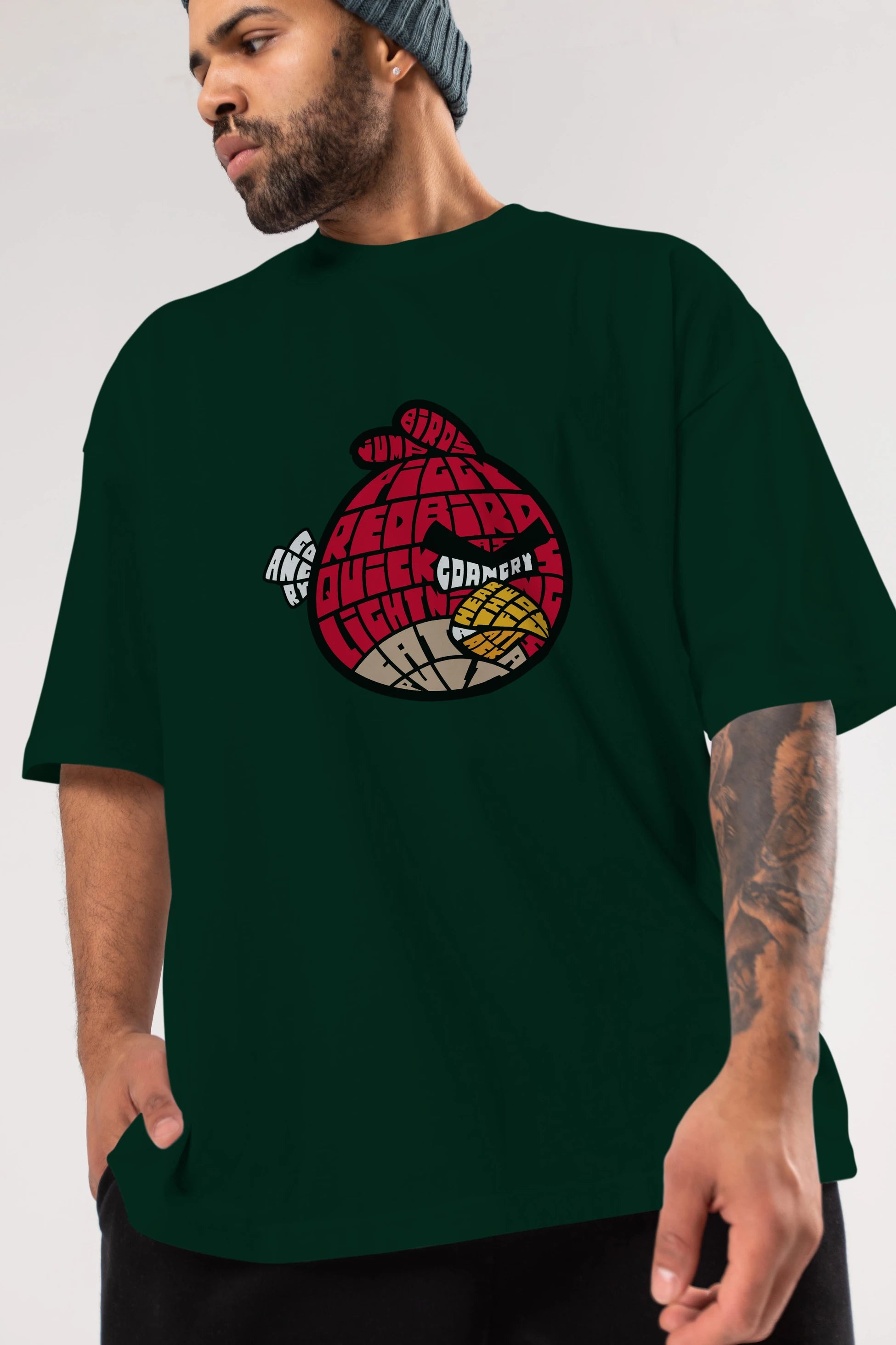 Bird With Anger Ön Baskılı Oversize t-shirt %100 pamuk Erkek Kadın Unisex