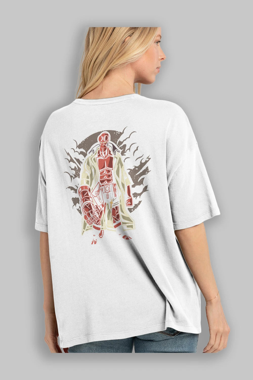 Hellboy Arka Baskılı Oversize t-shirt Erkek Kadın Unisex %100 Pamuk