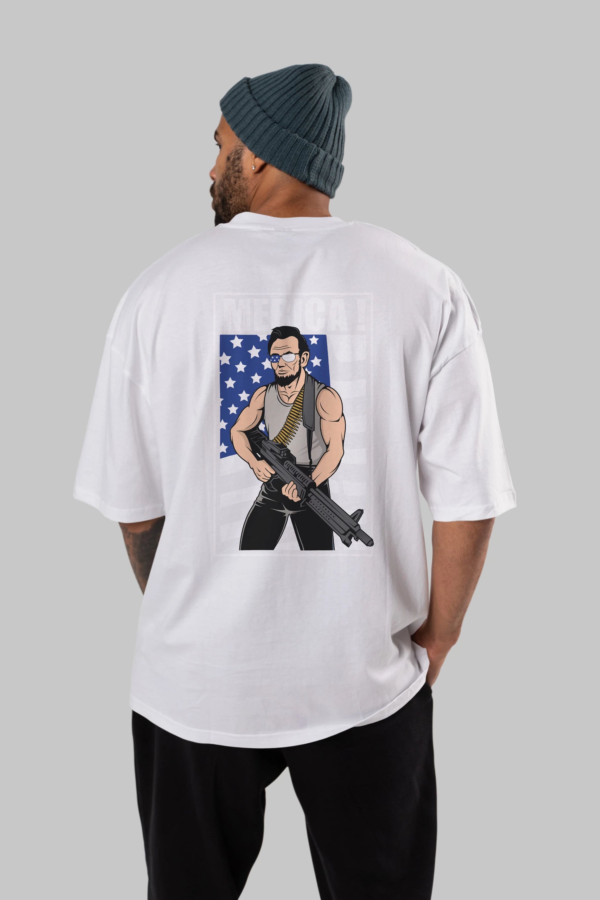 Lincoln Rambo Arka Baskılı Oversize t-shirt Erkek Kadın Unisex %100 Pamuk tişort