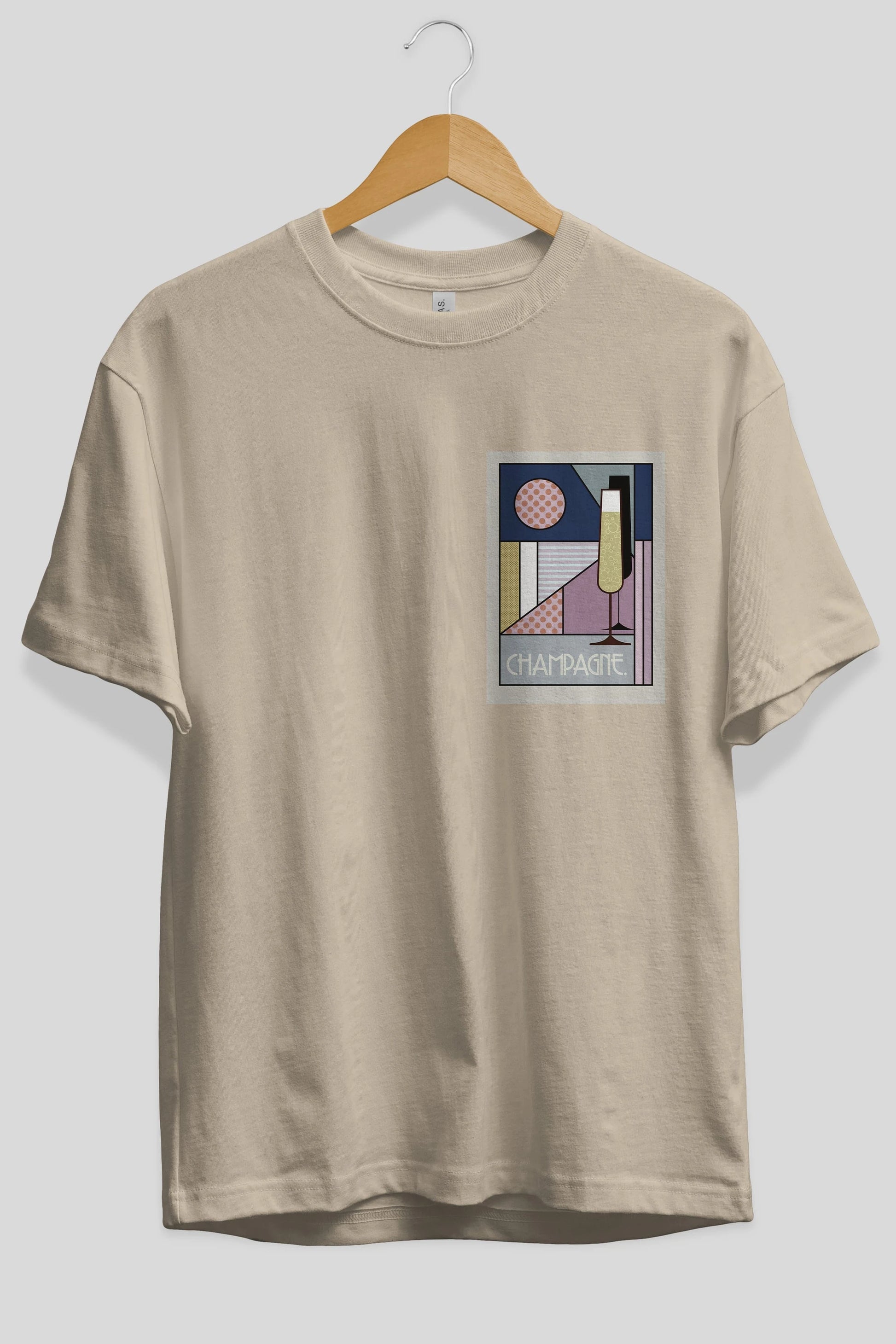 Champagne Ön Sol Baskılı Oversize t-shirt Erkek Kadın Unisex %100 Pamuk Bisiklet Yaka tişort