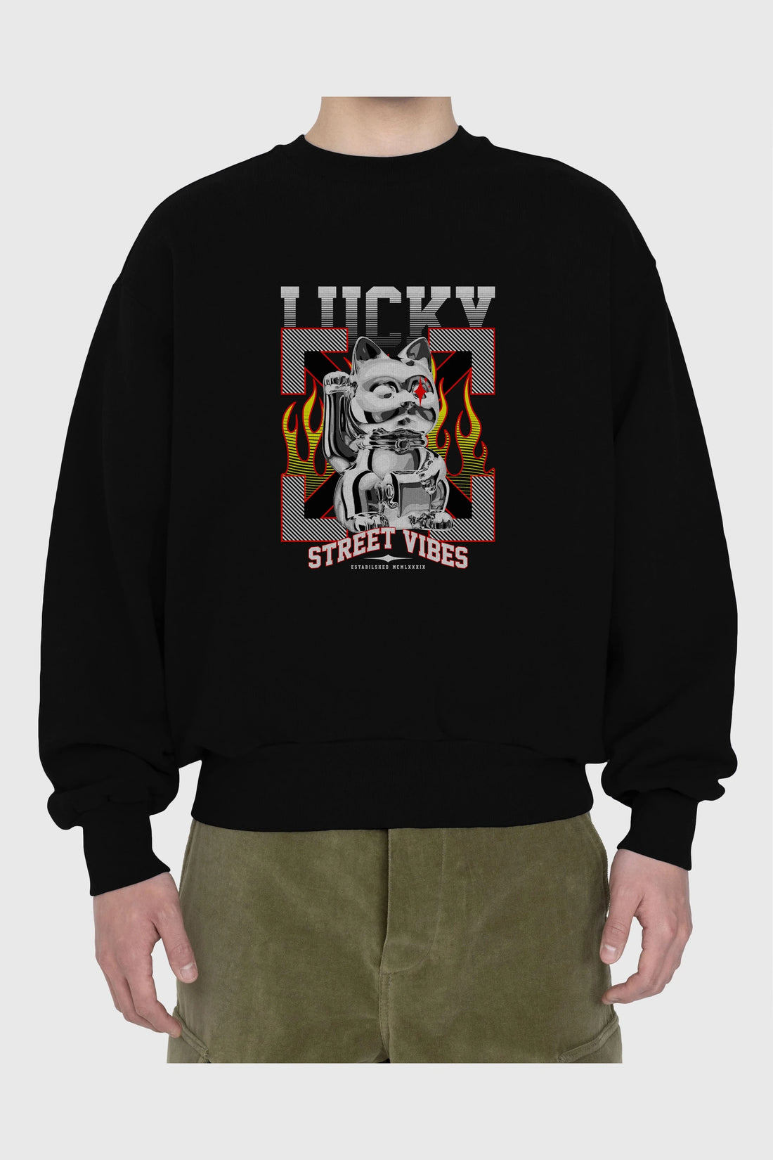 Lucky Street Vibes Ön Baskılı Oversize Sweatshirt Erkek Kadın Unisex