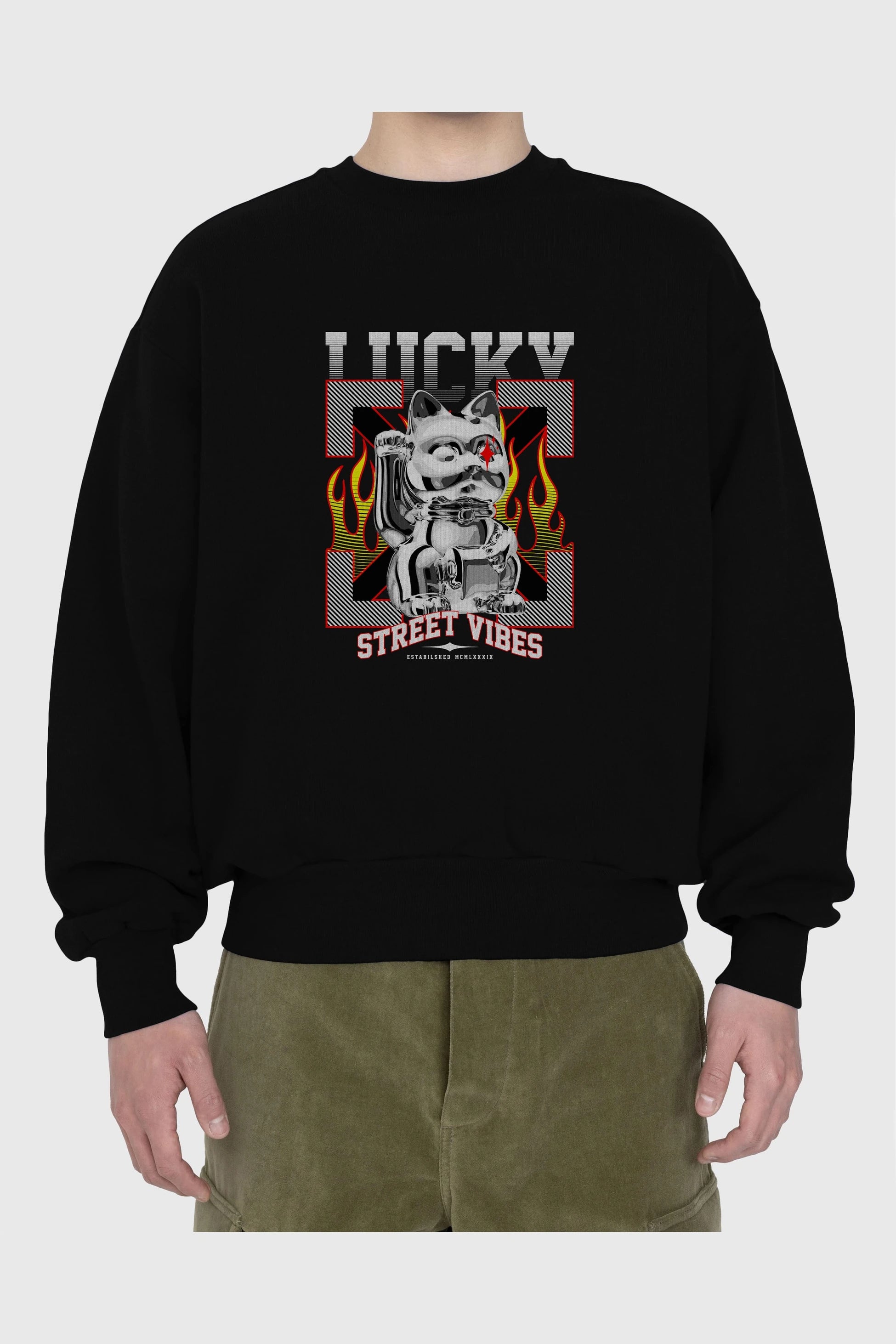 Lucky Street Vibes Ön Baskılı Oversize Sweatshirt Erkek Kadın Unisex