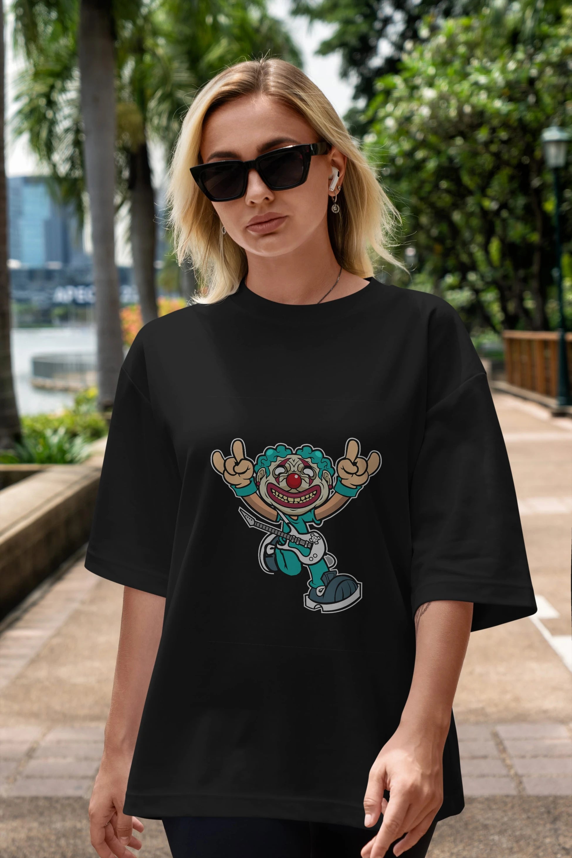 Clown Punk Ön Baskılı Oversize t-shirt Erkek Kadın Unisex %100 Pamuk tişort