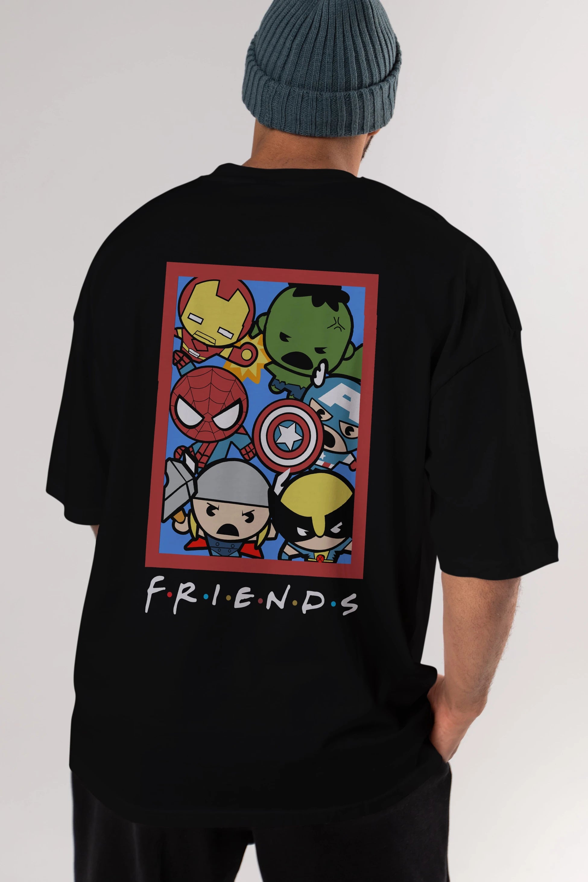 Friends Avenger Arka Baskılı Oversize t-shirt Erkek Kadın Unisex %100 Pamuk Bisiklet Yaka tişort