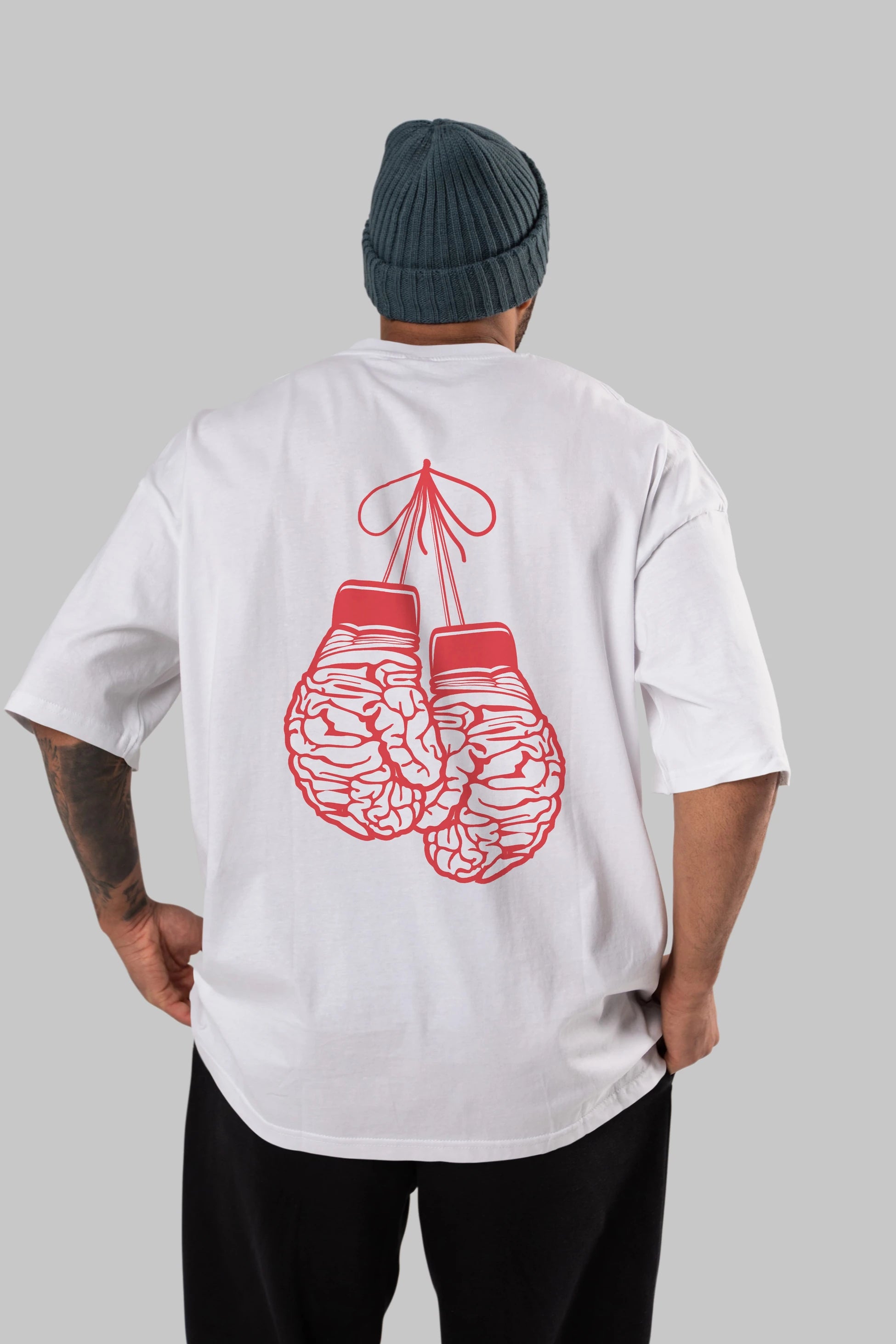 Brain Gloves Arka Baskılı Oversize t-shirt %100 pamuk Erkek Kadın Unisex