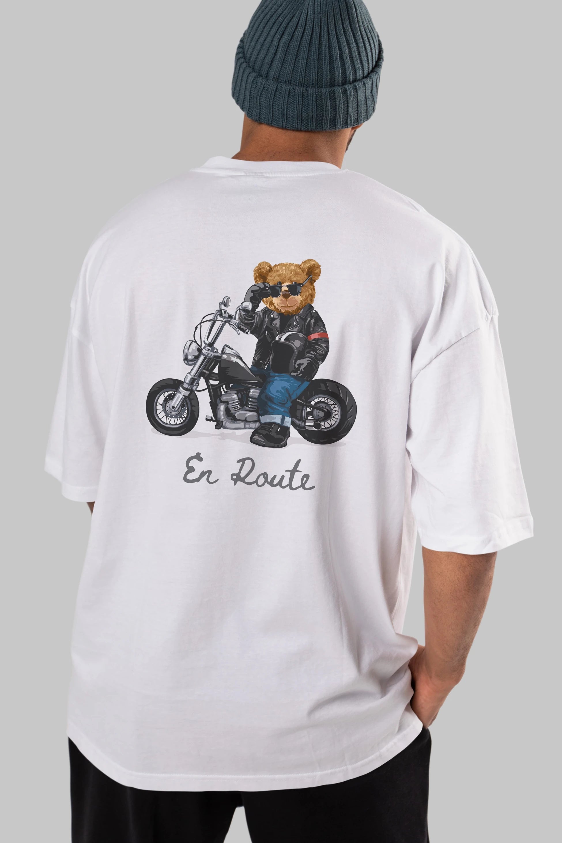 Teddy Bear En Route Arka Baskılı Oversize t-shirt Erkek Kadın Unisex %100 Pamuk