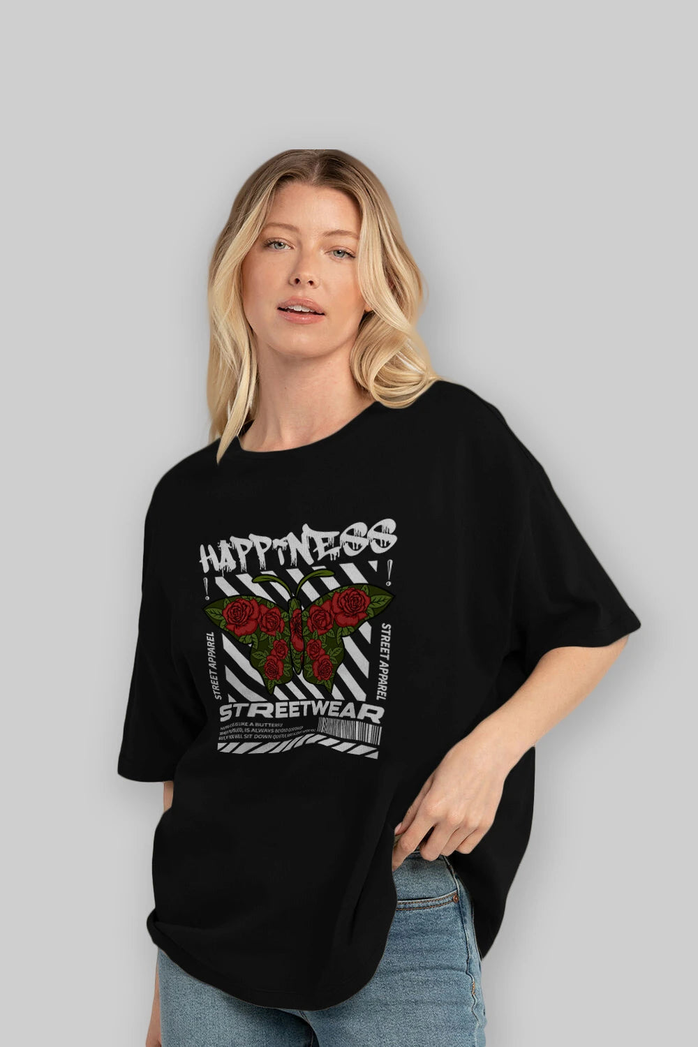 Happiness Streetwear Ön Baskılı Oversize t-shirt Erkek Kadın Unisex