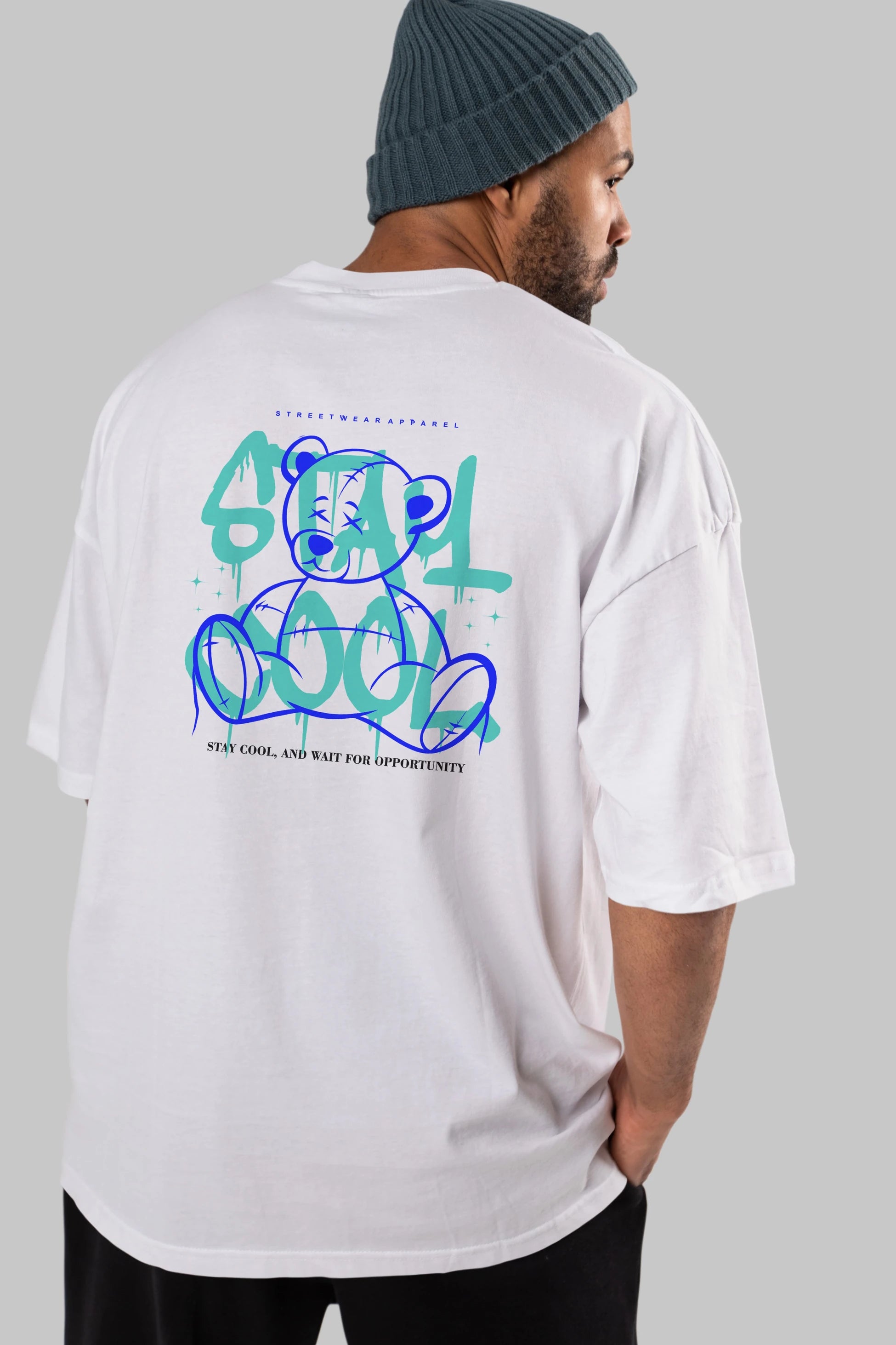 Teddy Bear Stay Cool 2 Arka Baskılı Oversize t-shirt Erkek Kadın Unisex
