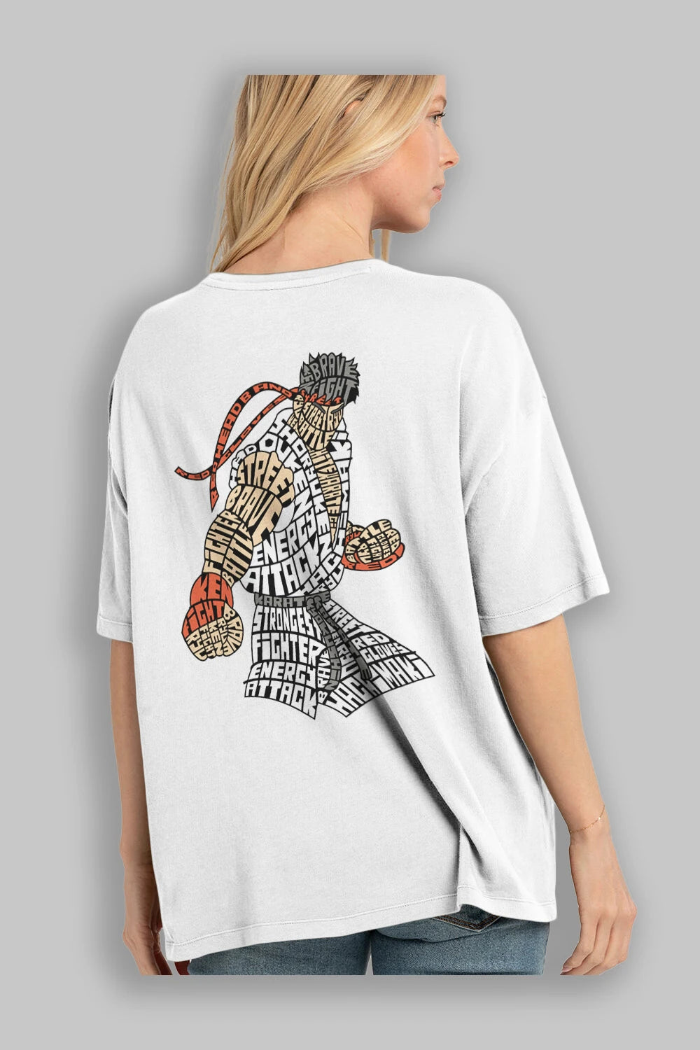 Hadouken Arka Baskılı Oversize t-shirt %100 pamuk Erkek Kadın Unisex
