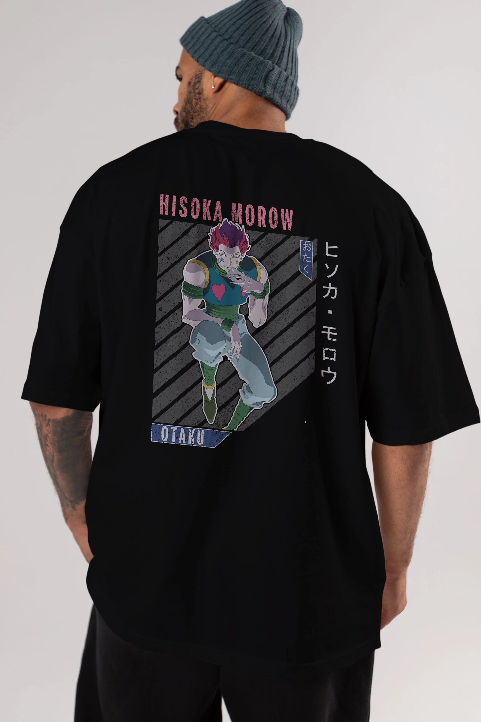 Hisoka Morow 2 2 Anime Arka Baskılı Oversize t-shirt Erkek Kadın Unisex