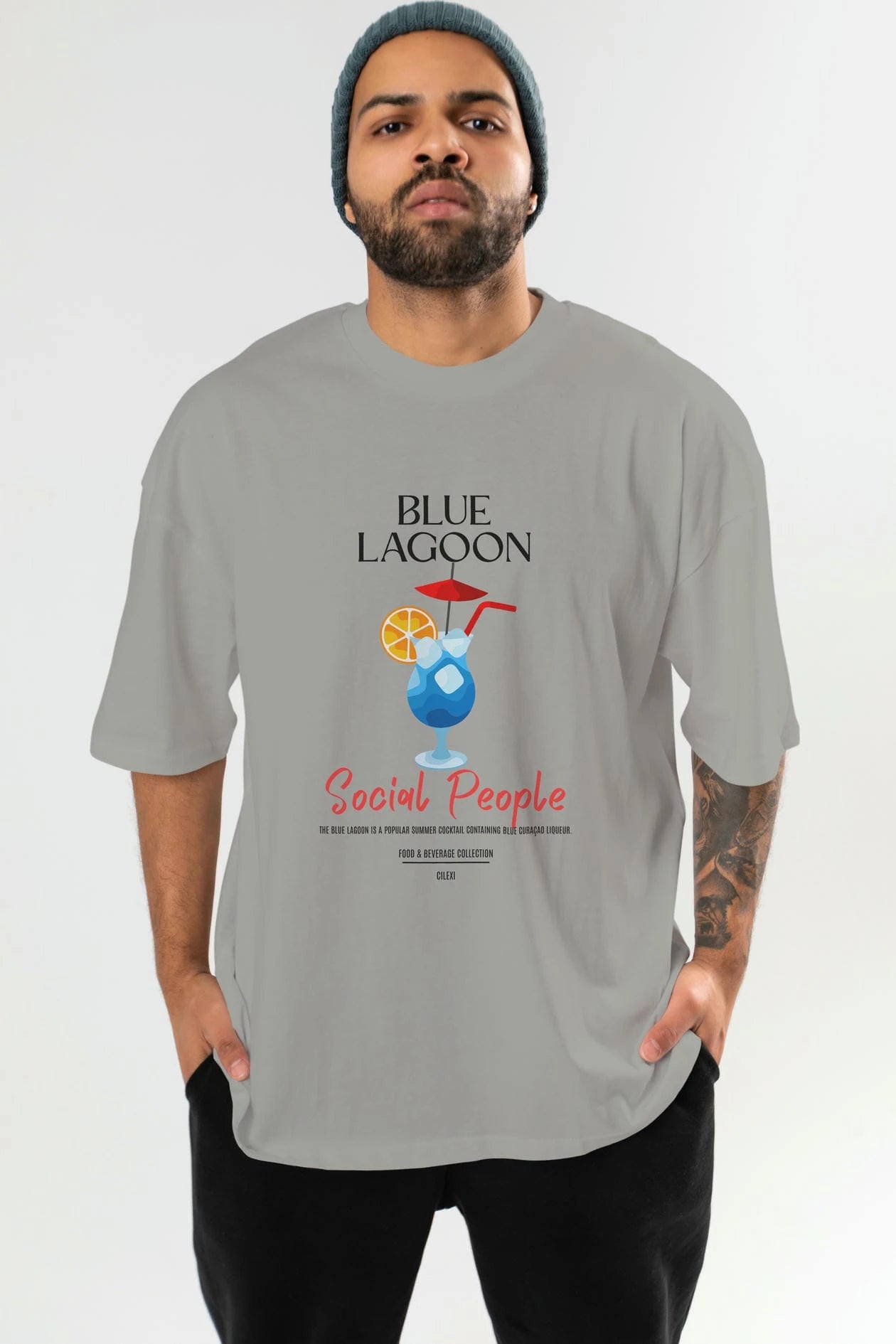 Blue Lagoon Kokteyl Serisi ön Baskılı Oversize t-shirt Erkek Kadın %100 Pamuk Bisiklet Yaka tişort