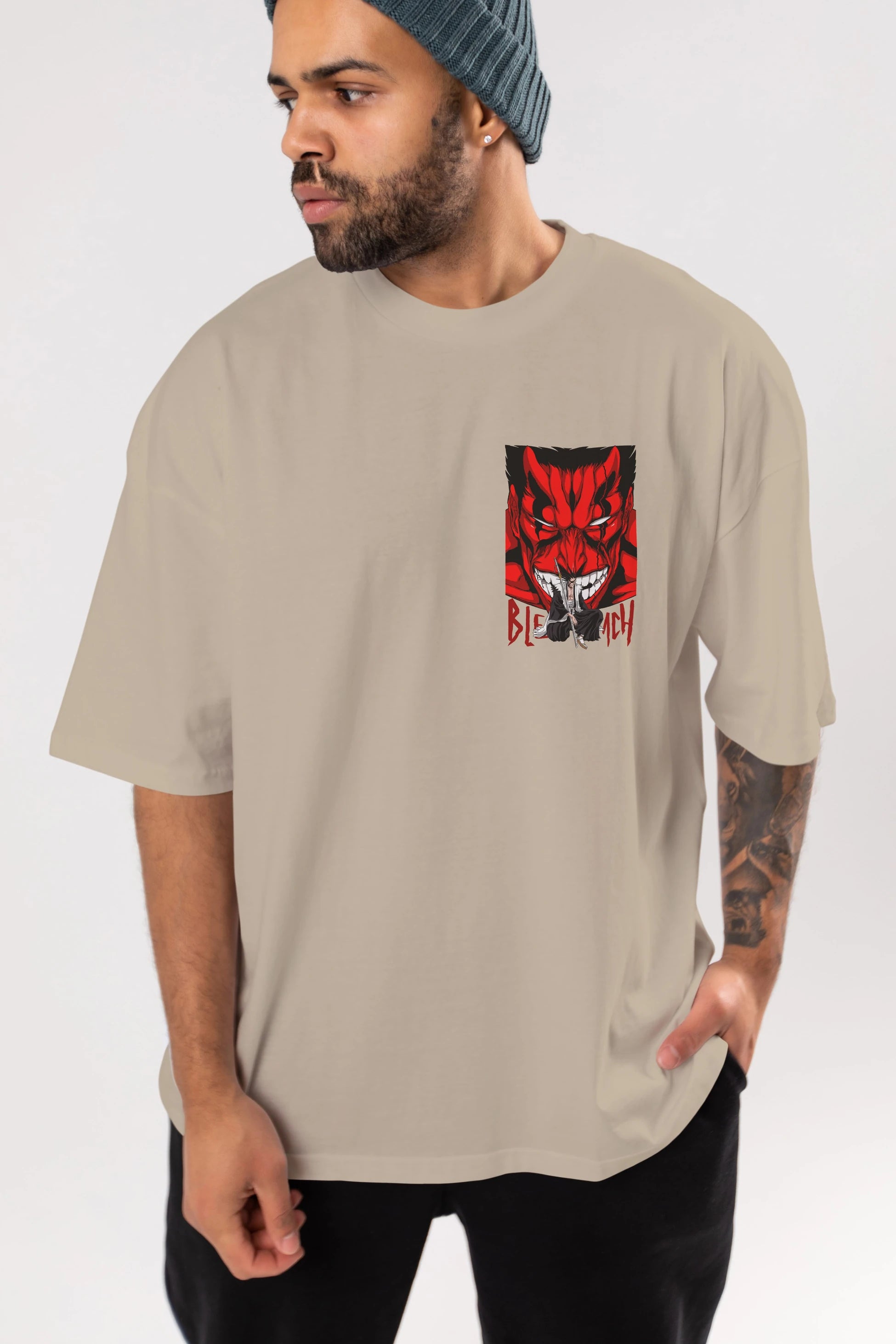 KENPACHI ZARAKI BLEACH Ön Sol Baskılı Oversize t-shirt Erkek Kadın Unisex %100 Pamuk Bisiklet Yaka tişort