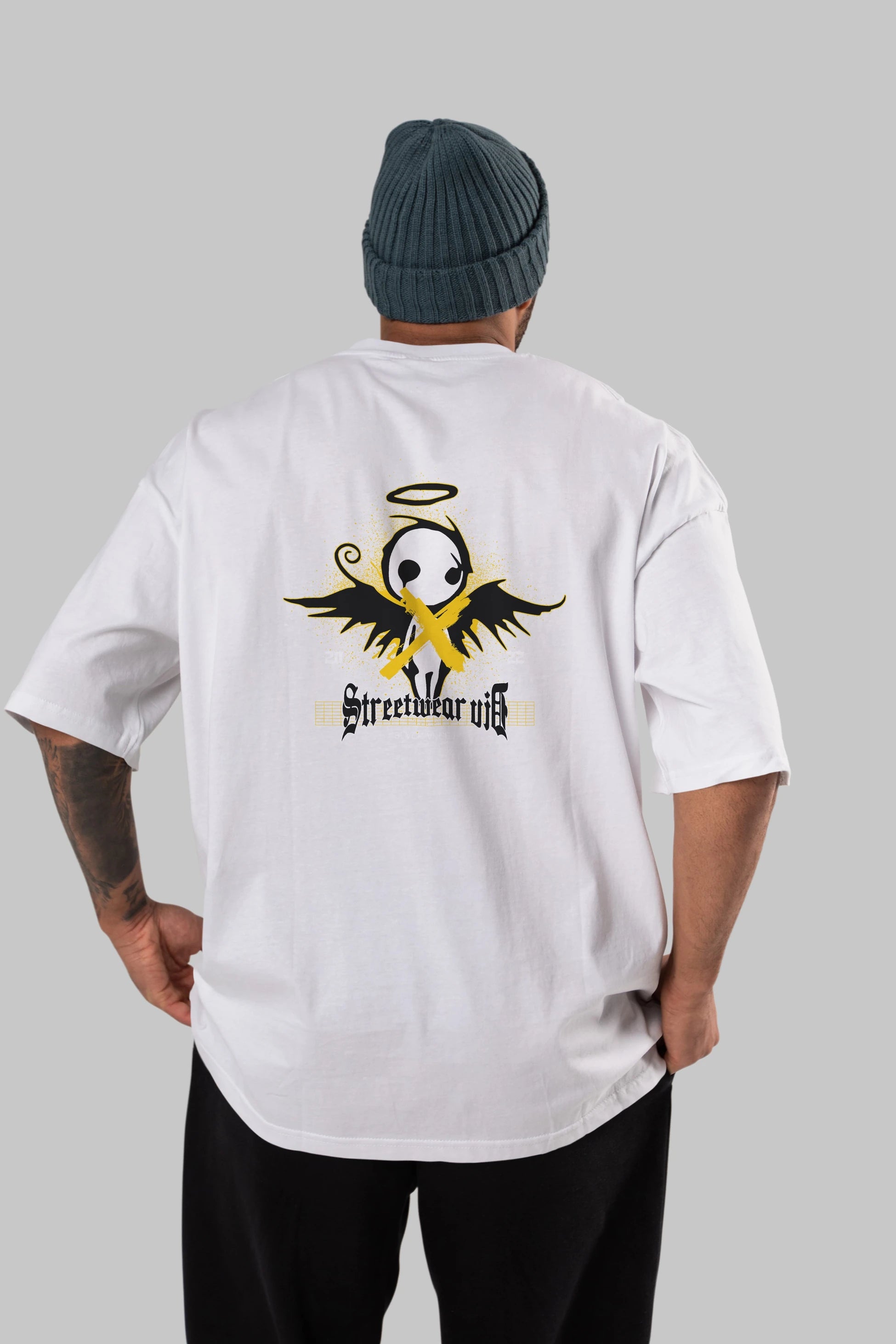 Black Angel Arka Baskılı Oversize t-shirt Erkek Kadın Unisex