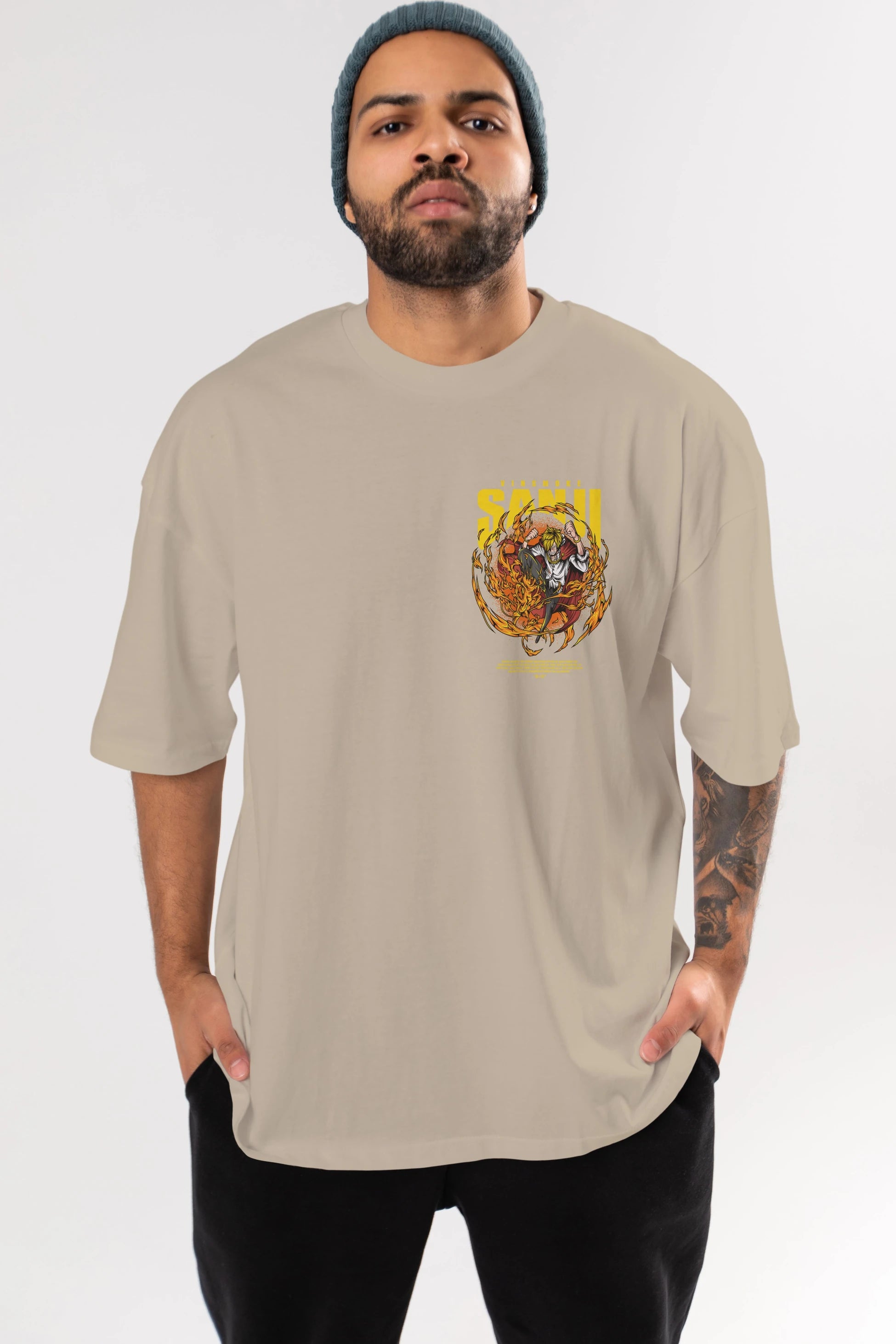 Vinsmoke Sanji Ön Sol Baskılı Oversize t-shirt Erkek Kadın Unisex %100 Pamuk Bisiklet Yaka tişort