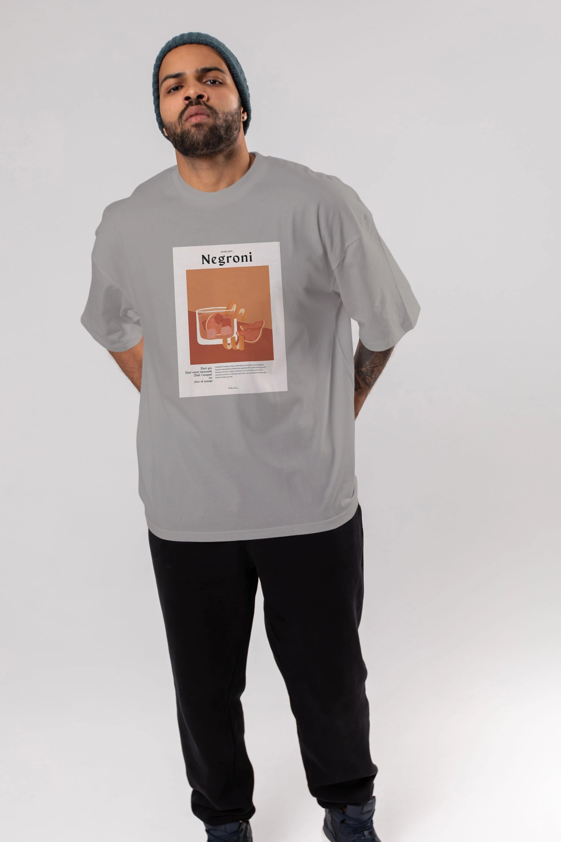 Mixology Negroni Ön Baskılı Oversize t-shirt Erkek Kadın Unisex %100 Pamuk Bisiklet Yaka tişort