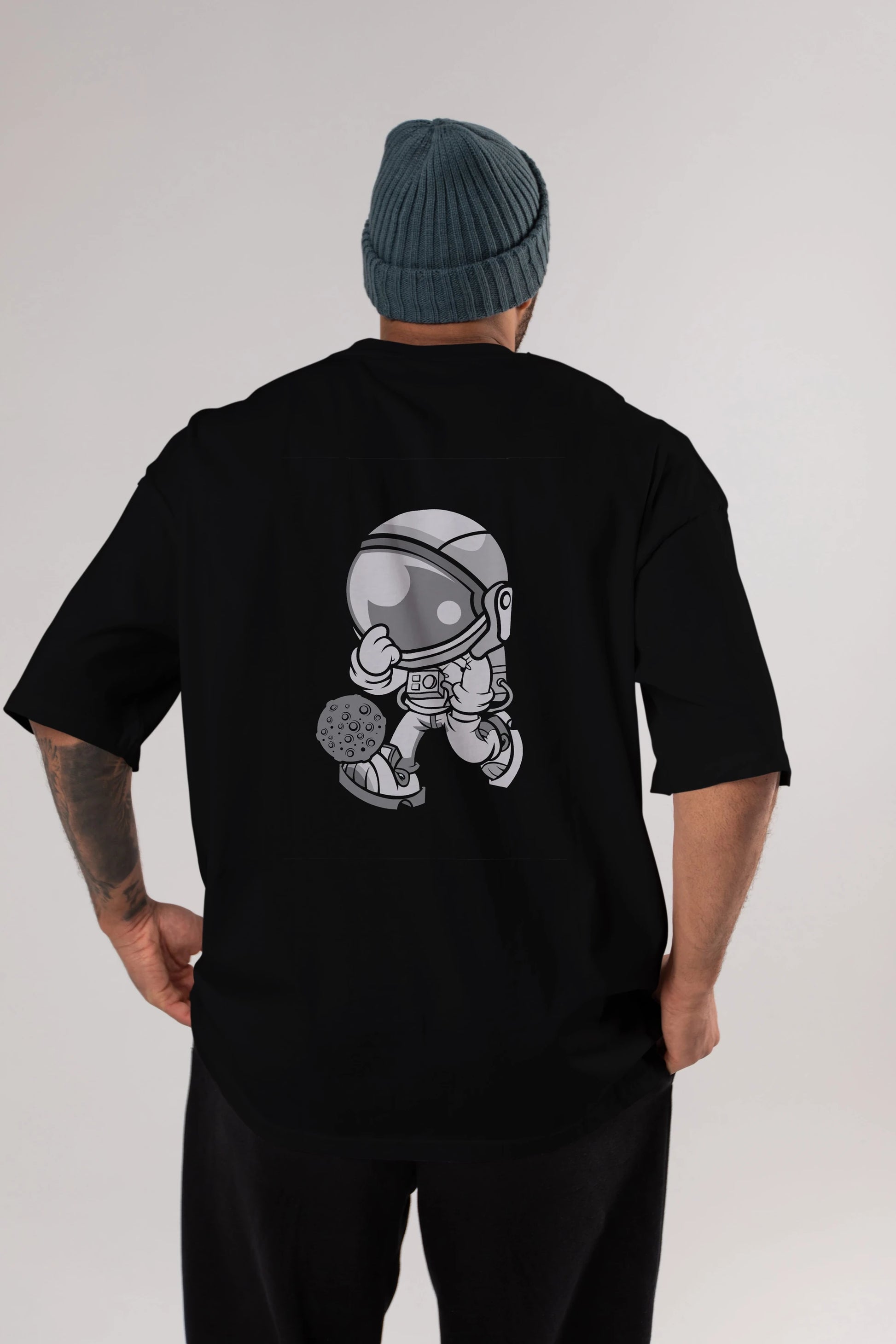 Street Astronaut Arka Baskılı Oversize t-shirt Erkek Kadın Unisex %100 Pamuk tişort