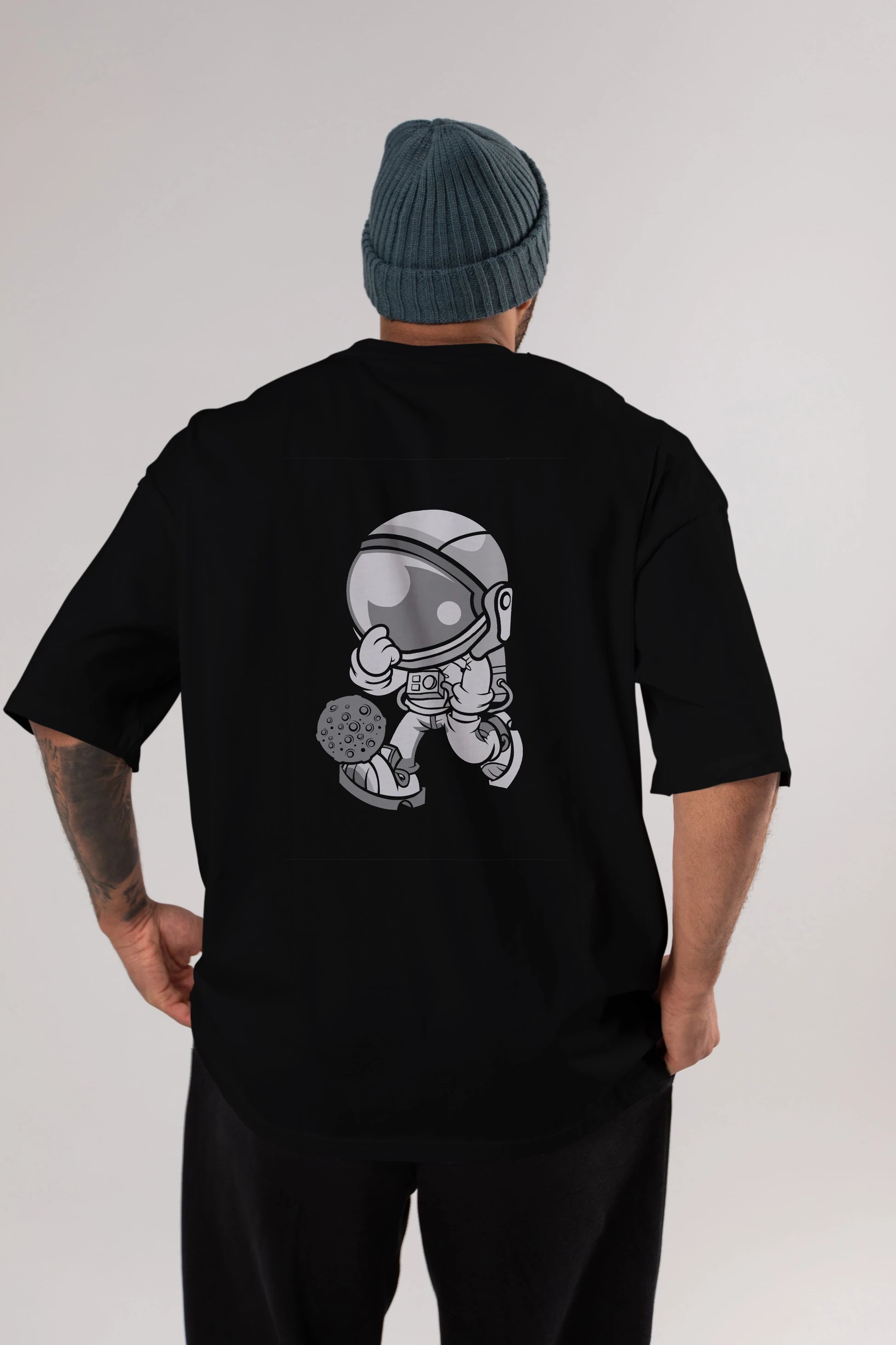 Street Astronaut Arka Baskılı Oversize t-shirt Erkek Kadın Unisex %100 Pamuk tişort
