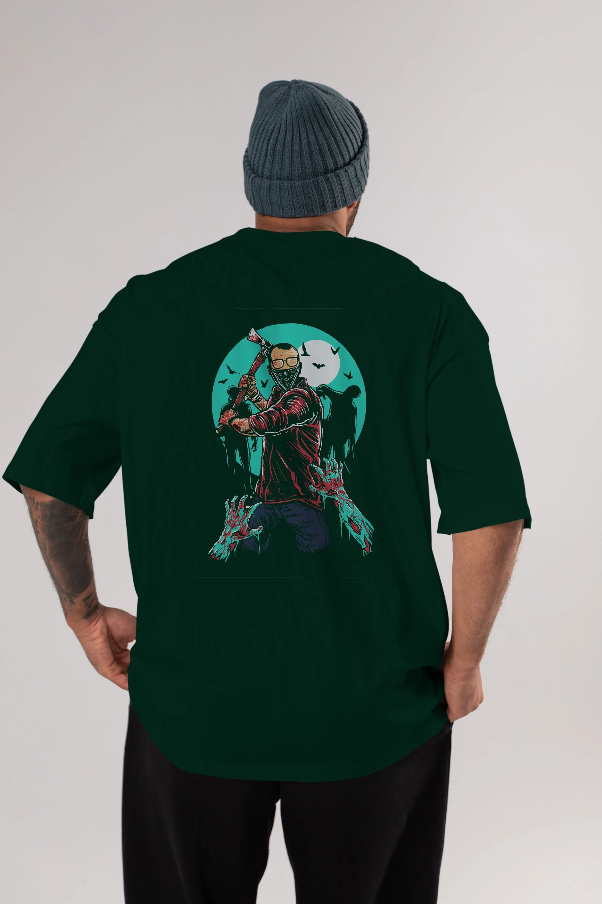Zombie Killer Arka Baskılı Oversize t-shirt Erkek Kadın Unisex %100 Pamuk