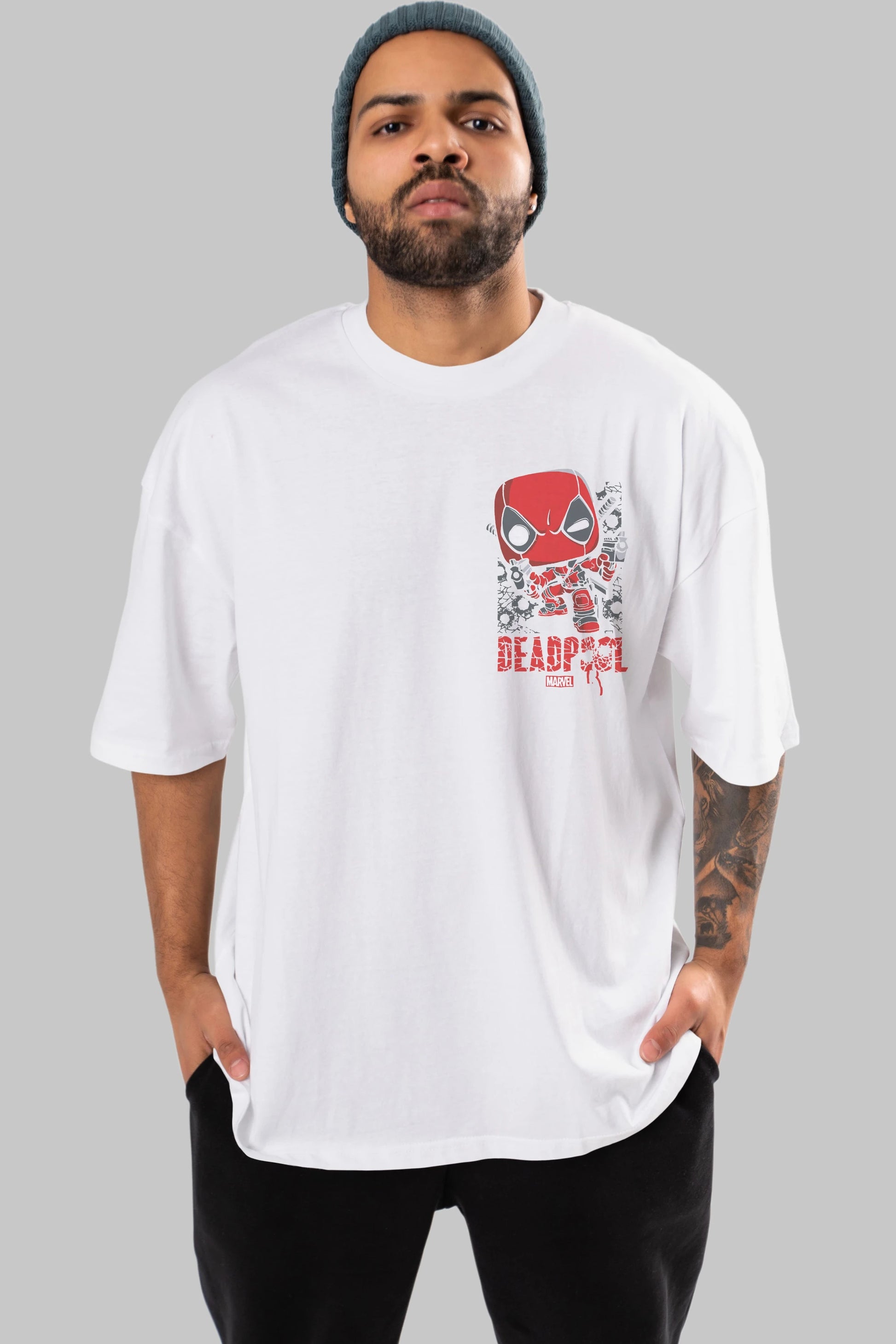 Deadpool (8) Ön Sol Baskılı Oversize t-shirt Erkek Kadın Unisex %100 Pamuk Bisiklet Yaka tişort