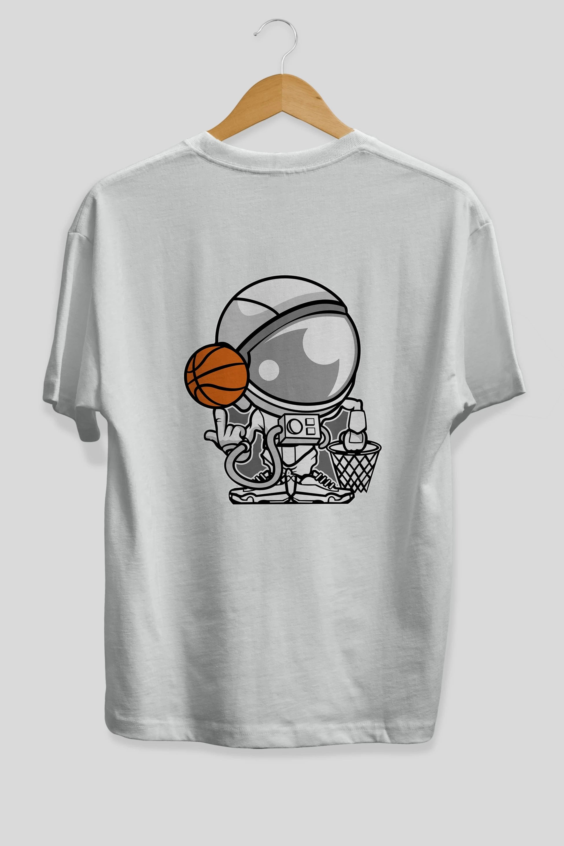 Astronaut Basketball Arka Baskılı Oversize t-shirt Erkek Kadın Unisex %100 Pamuk tişort