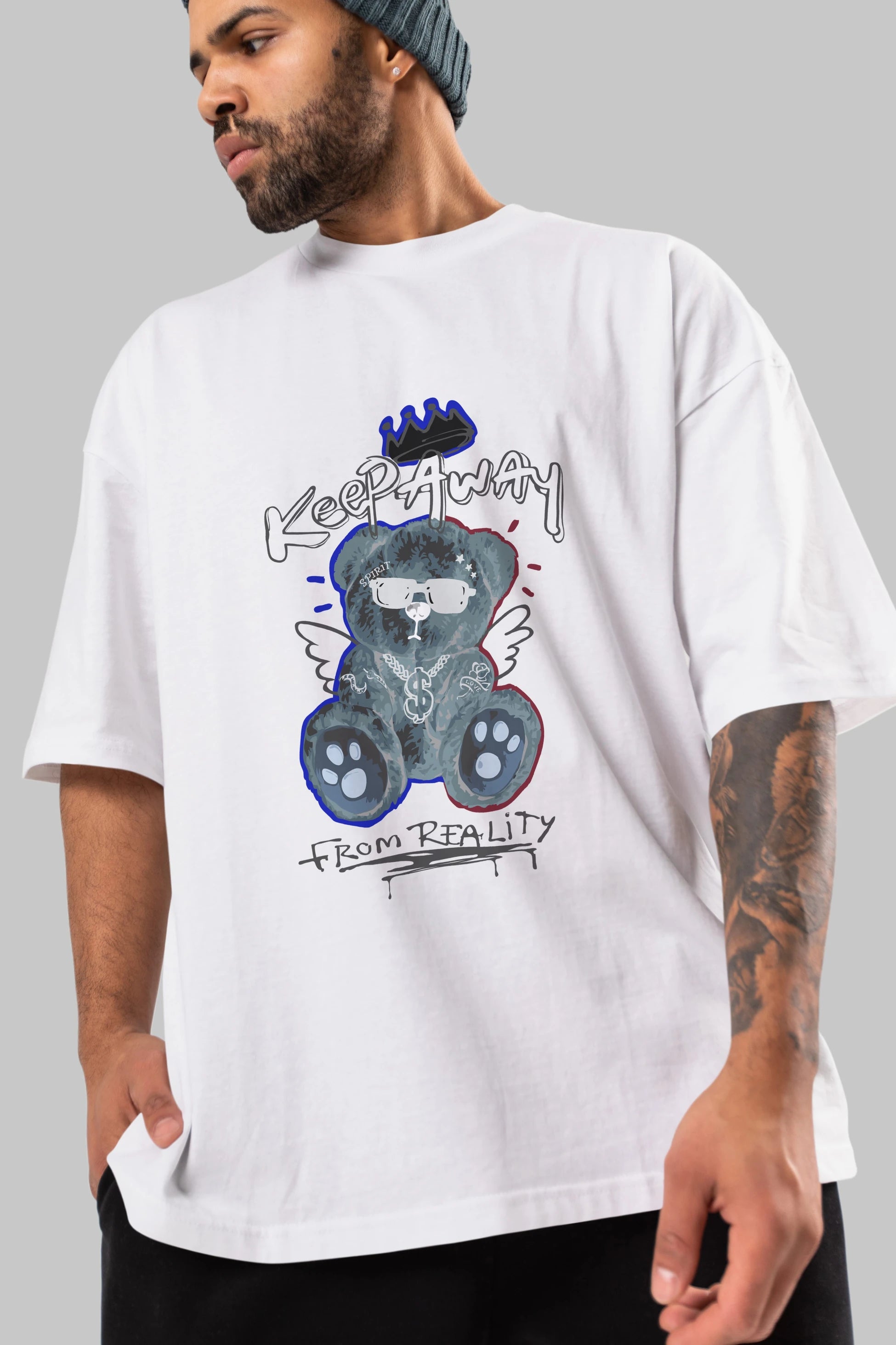 Keep Away Bear Ön Baskılı Oversize t-shirt Erkek Kadın Unisex