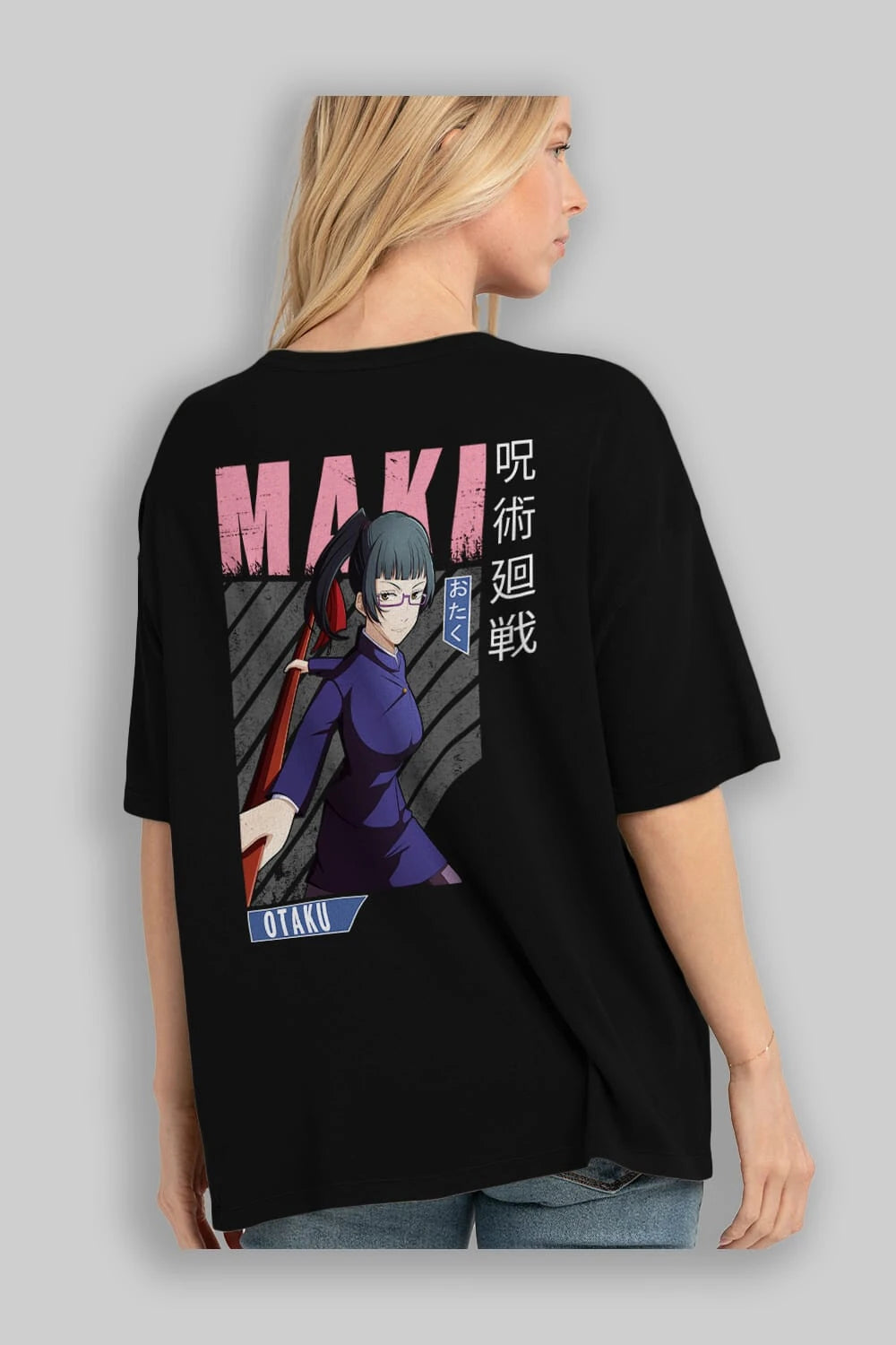 Maki Zenin CHAINSAWMAN Anime Arka Baskılı Oversize t-shirt Erkek Kadın Unisex