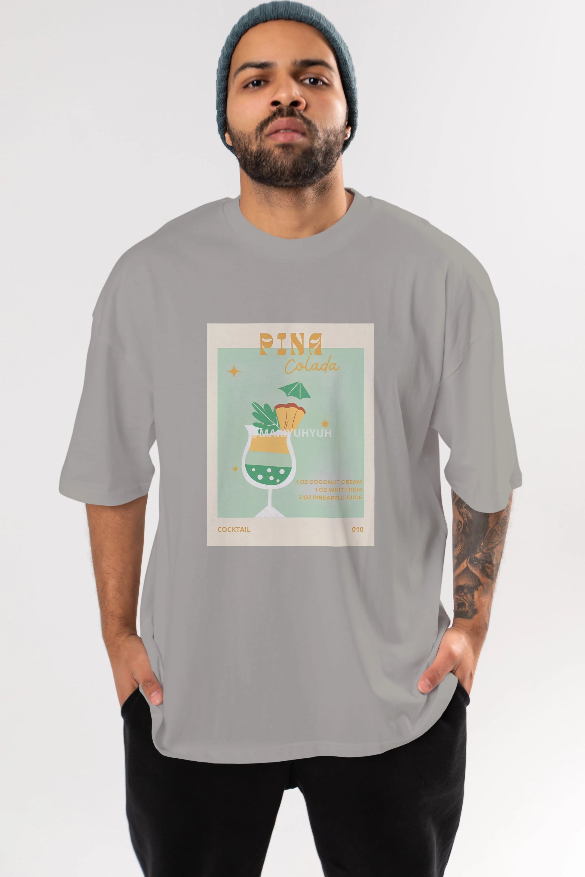 Pina Colada Ön Baskılı Oversize t-shirt Erkek Kadın Unisex %100 Pamuk Bisiklet Yaka tişort