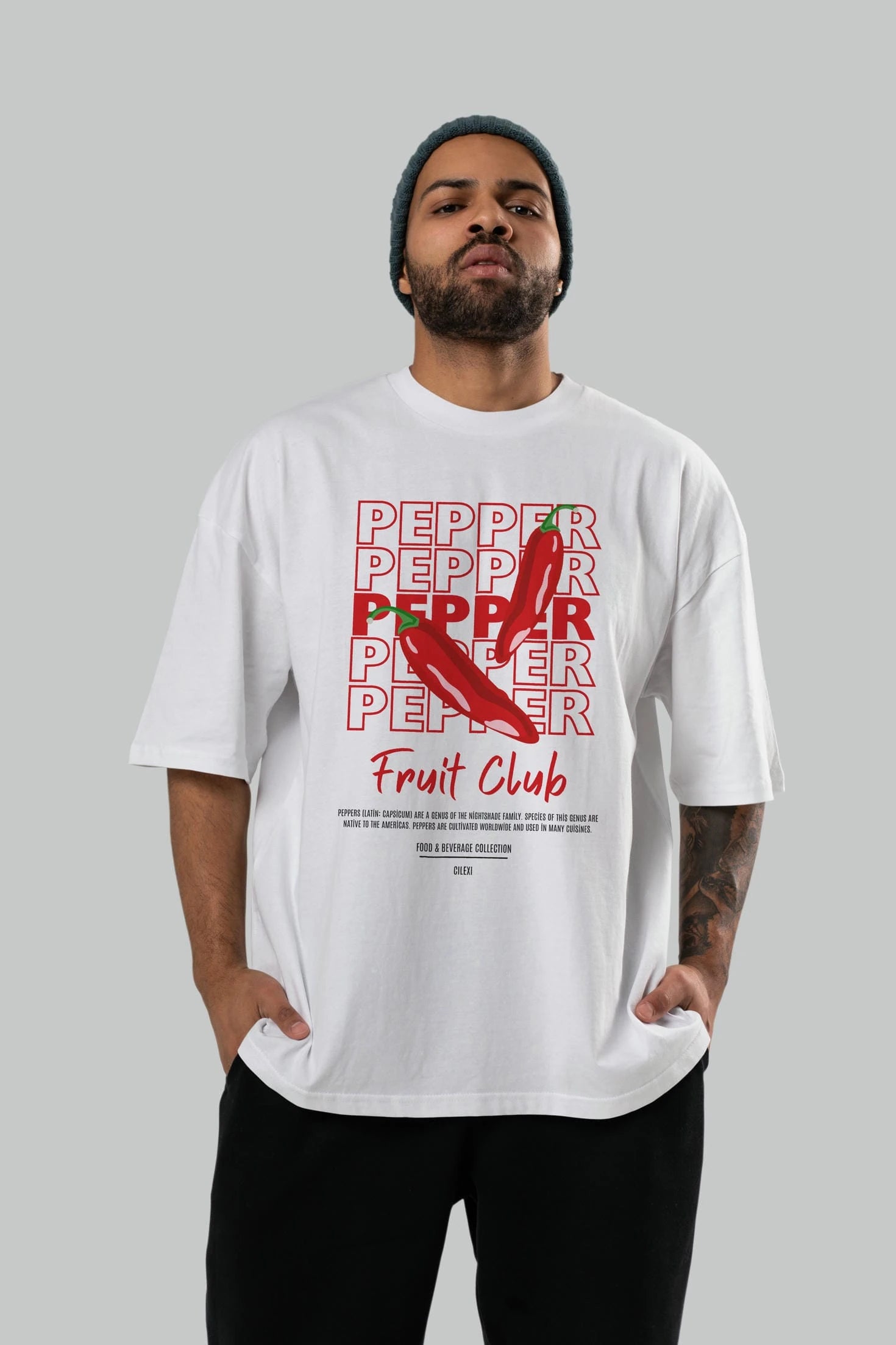 Pepper Ön Baskılı Oversize t-shirt Erkek Kadın Pamuk Bisiklet Yaka tişort