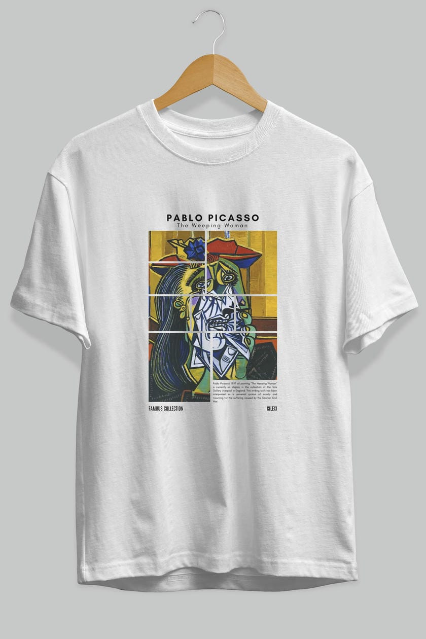 Pablo Picasso ön Baskılı Oversize t-shirt Erkek Kadın Bisiklet Yaka Pamuk tişort