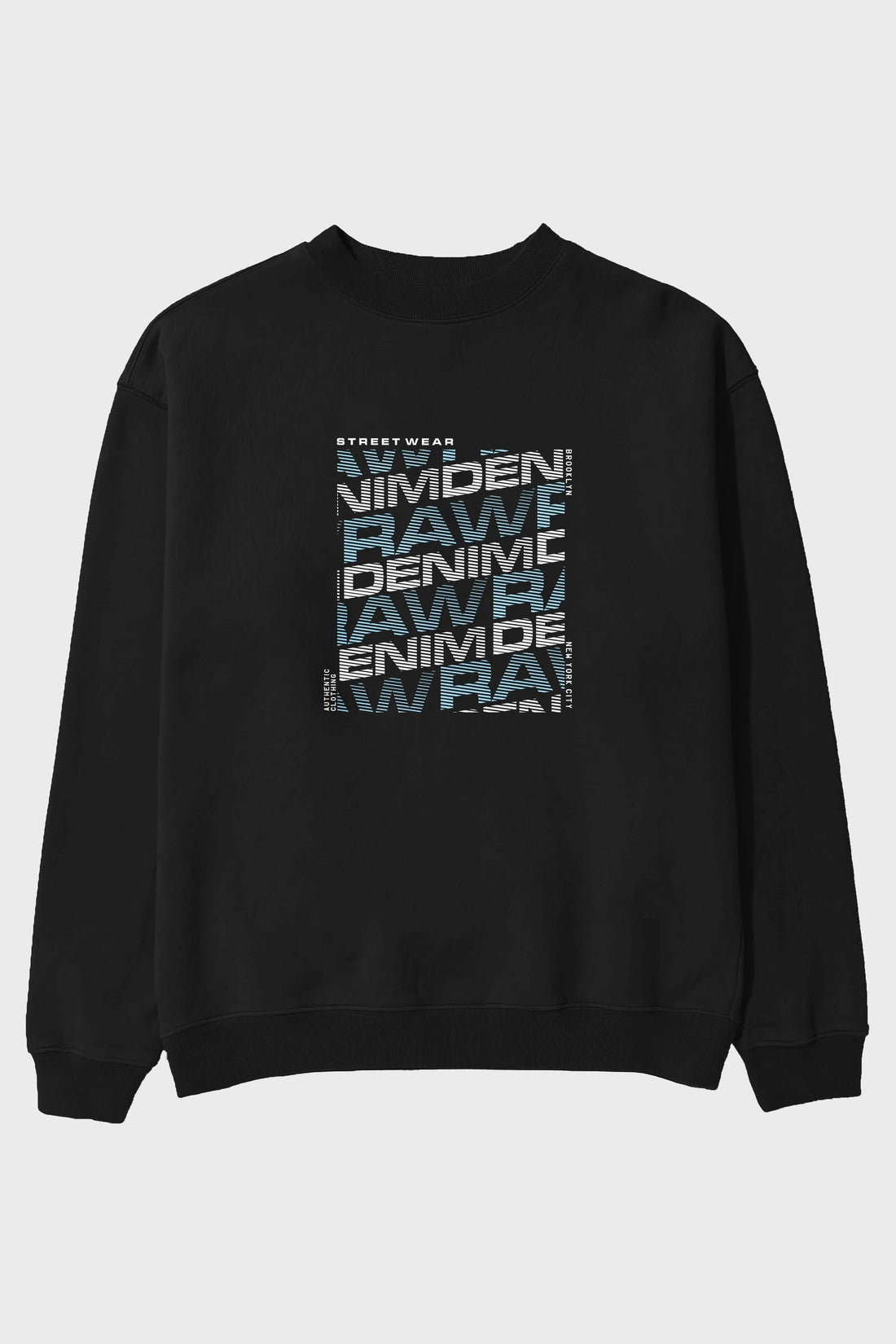 Raw Denim Ön Baskılı Oversize Sweatshirt Erkek Kadın Unisex