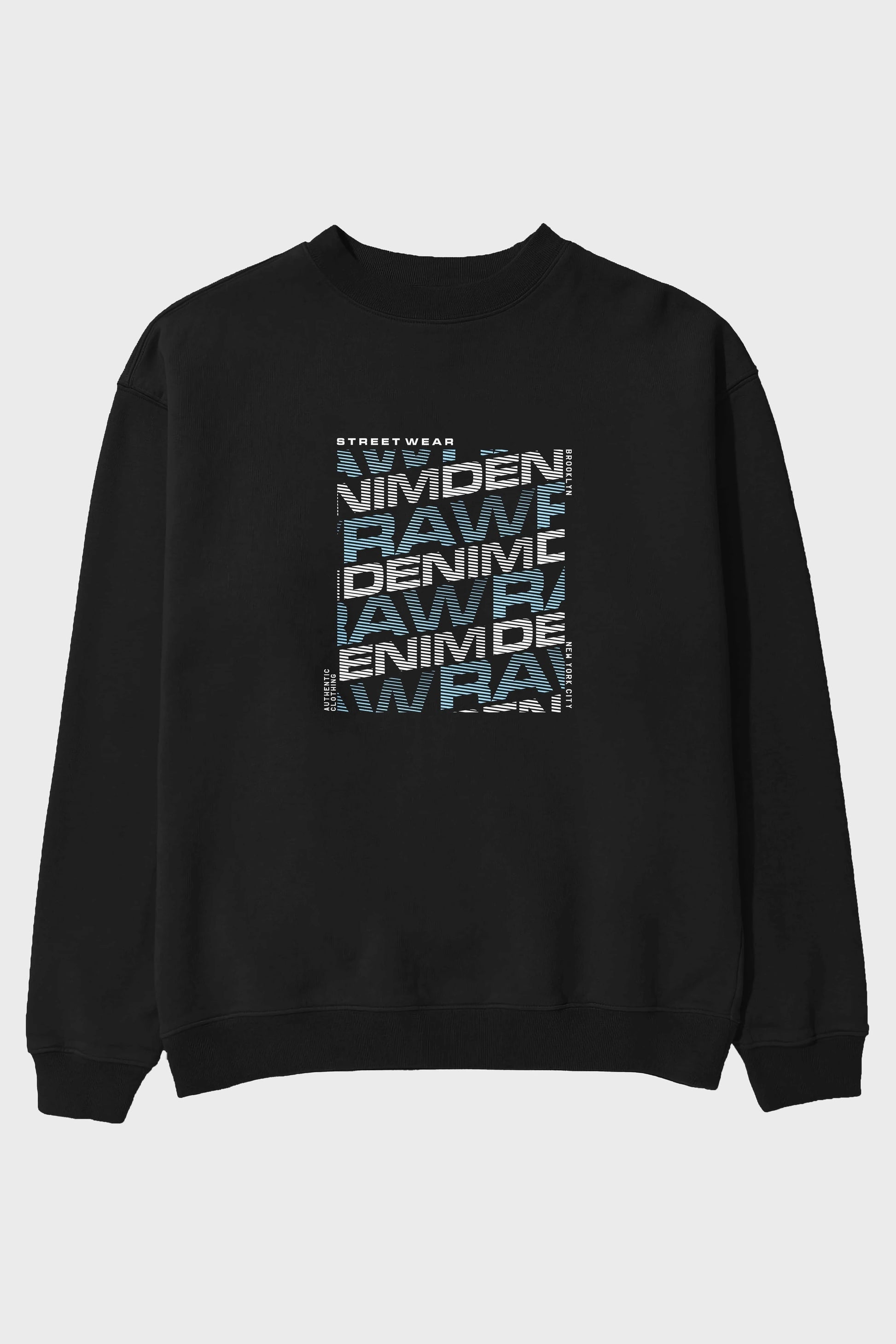 Raw Denim Ön Baskılı Oversize Sweatshirt Erkek Kadın Unisex