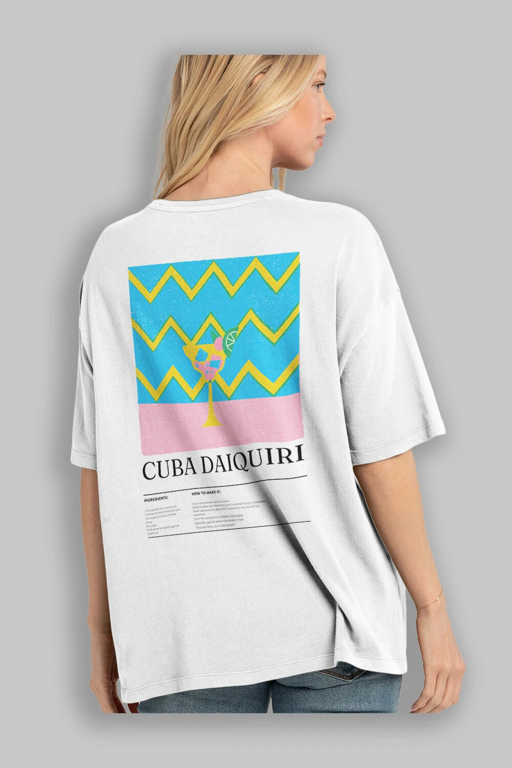 Cuba Daiquiri Kokteyl Serisi Arka Baskılı Oversize t-shirt Erkek Kadın %100 Pamuk Bisiklet Yaka tişort