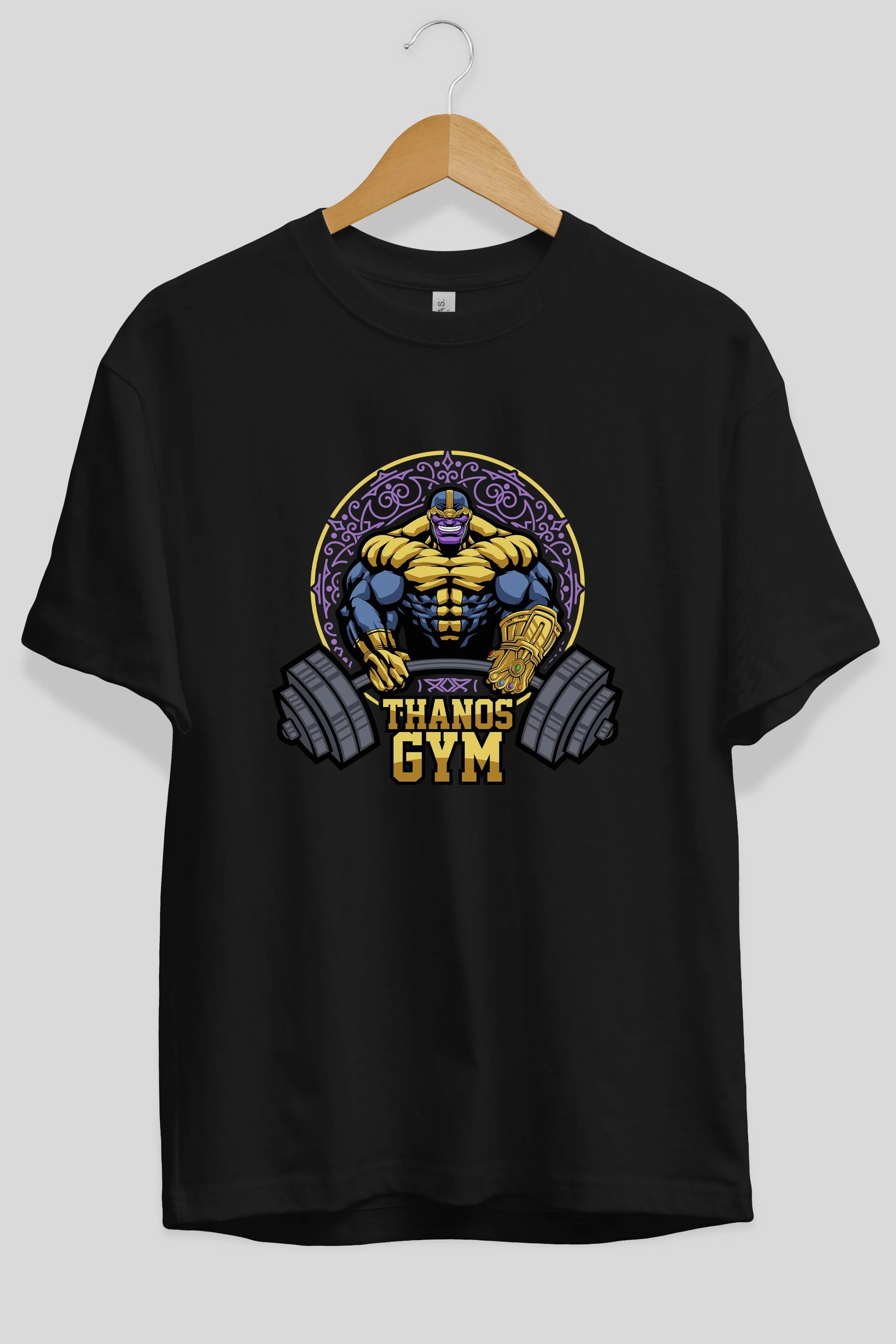 Thanos GYM Ön Baskılı Oversize t-shirt Erkek Kadın Unisex %100 Pamuk Bisiklet Yaka tişort