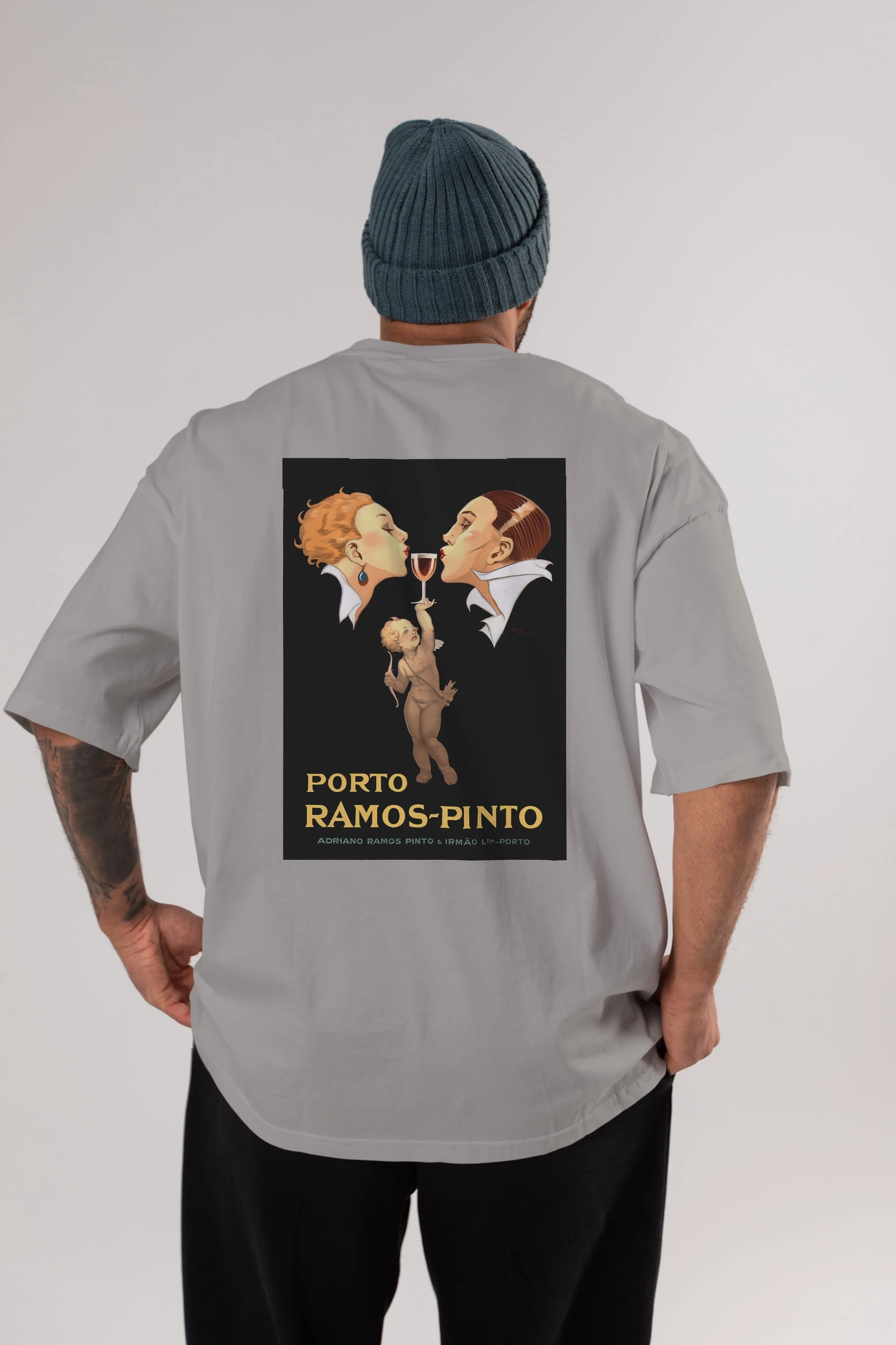 Porto Ramos Pinto Arka Baskılı Oversize t-shirt Erkek Kadın Unisex %100 Pamuk Bisiklet Yaka tişort