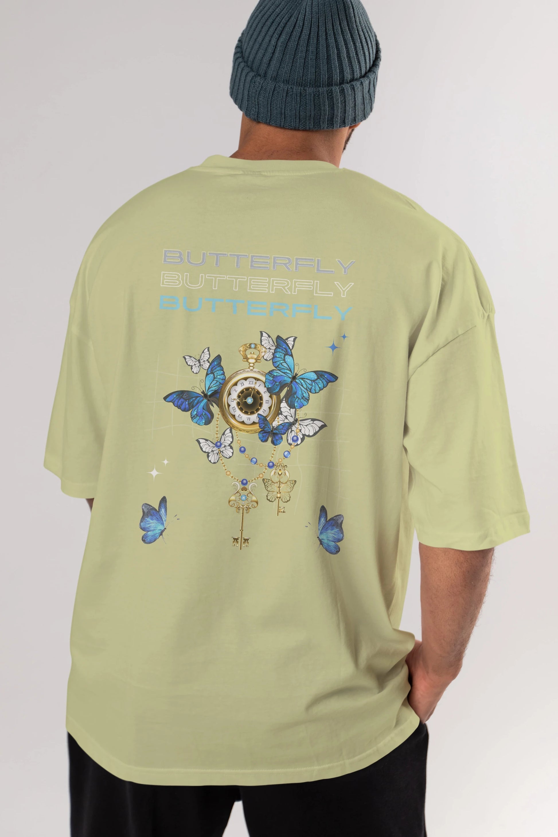 Butterfly Yazılı Arka Baskılı Oversize t-shirt Erkek Kadın Unisex