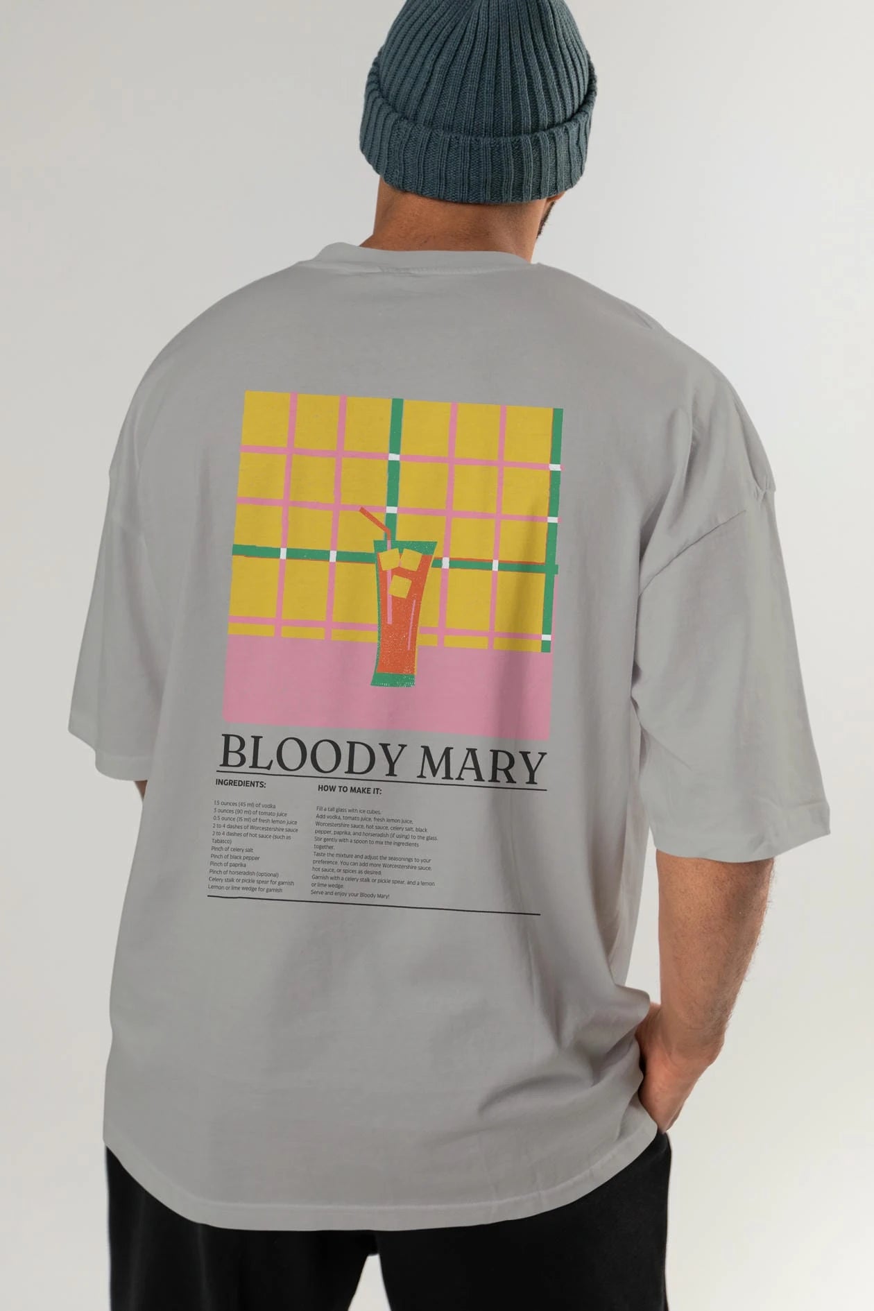 Bloody Mary Kokteyl Serisi Arka Baskılı Oversize t-shirt Erkek Kadın %100 Pamuk Bisiklet Yaka tişort