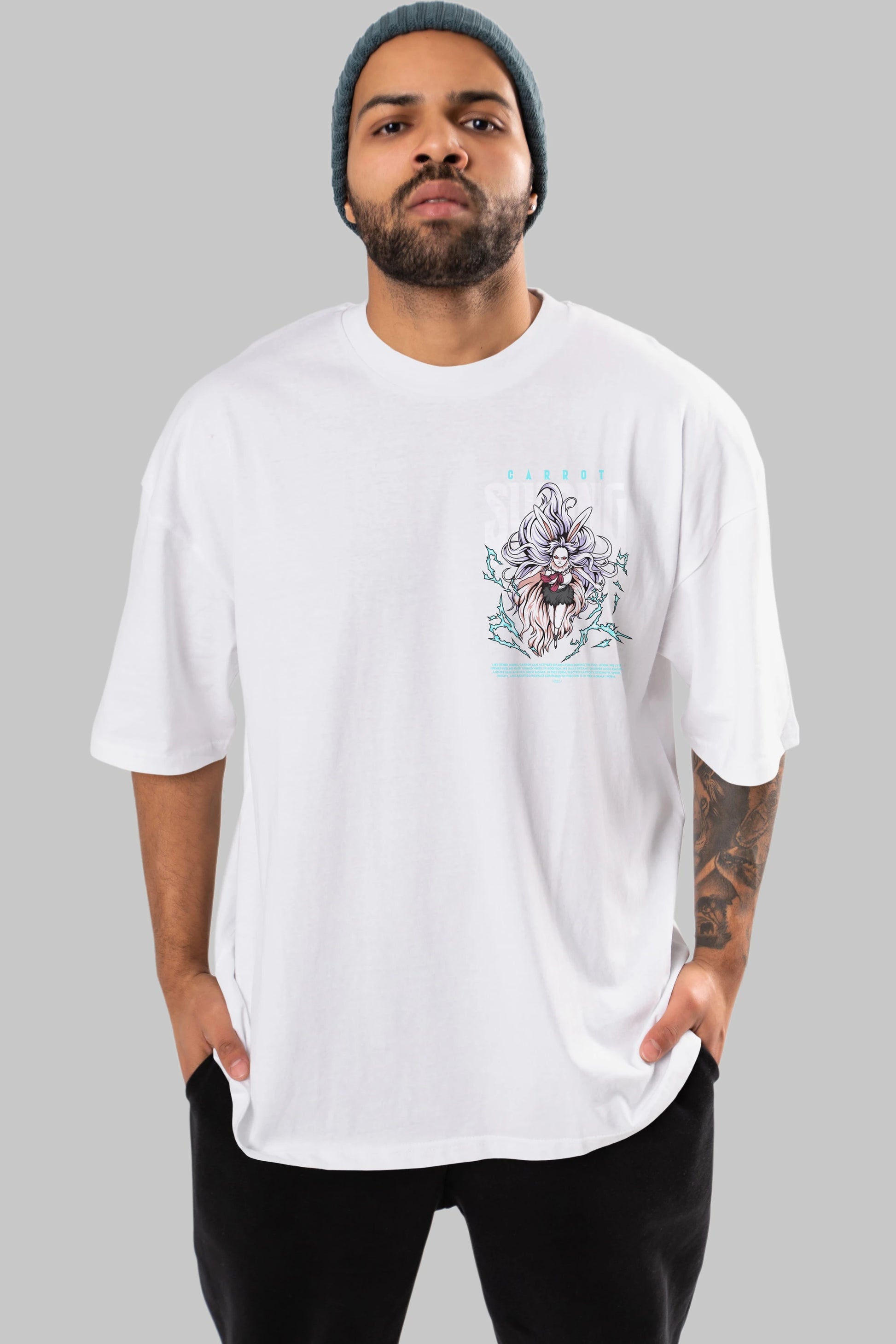 Carrot Sulong Ön Sol Baskılı Oversize t-shirt Erkek Kadın Unisex %100 Pamuk Bisiklet Yaka tişort