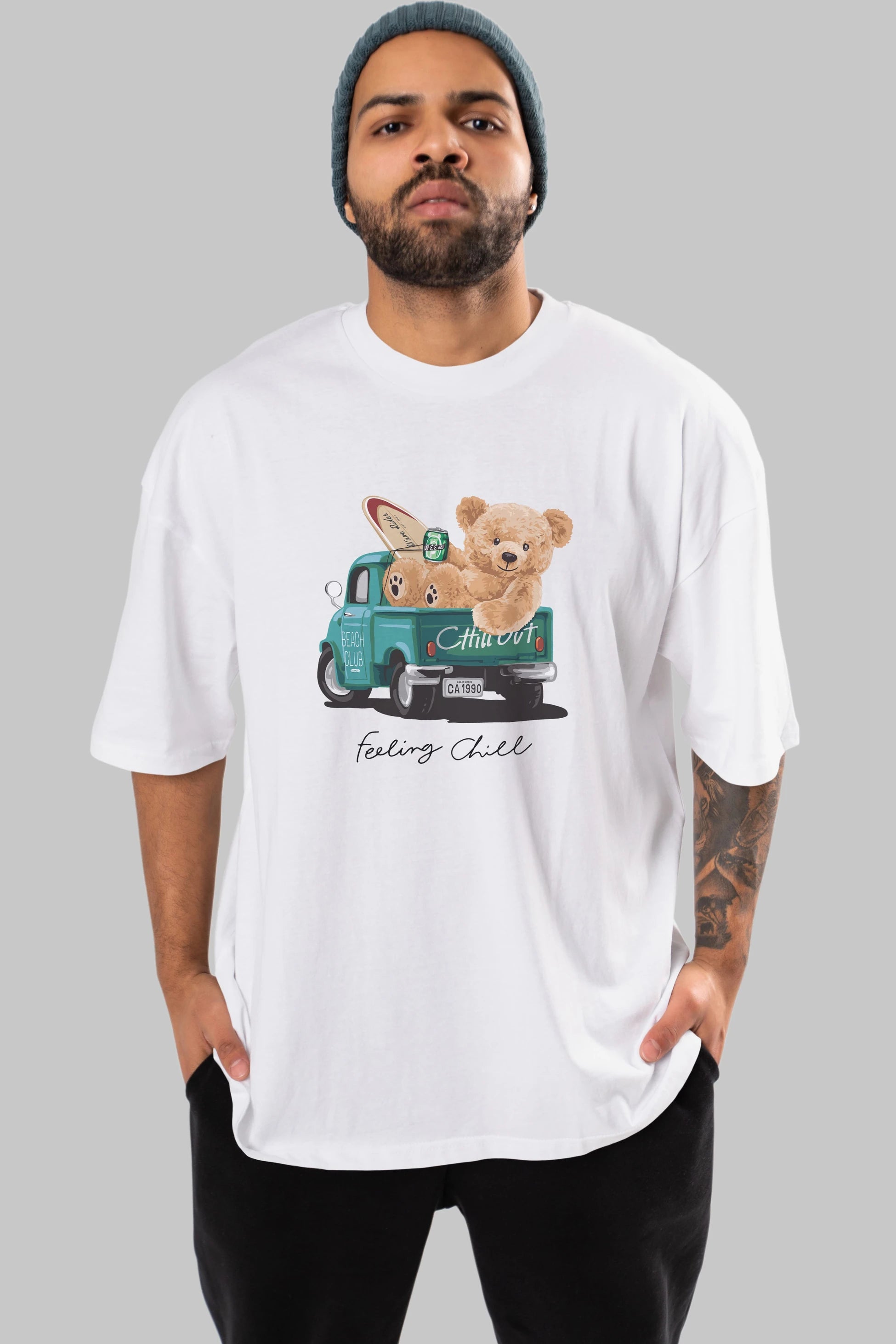 Teddy Bear Chill Out Ön Baskılı Oversize t-shirt Erkek Kadın Unisex %100 Pamuk