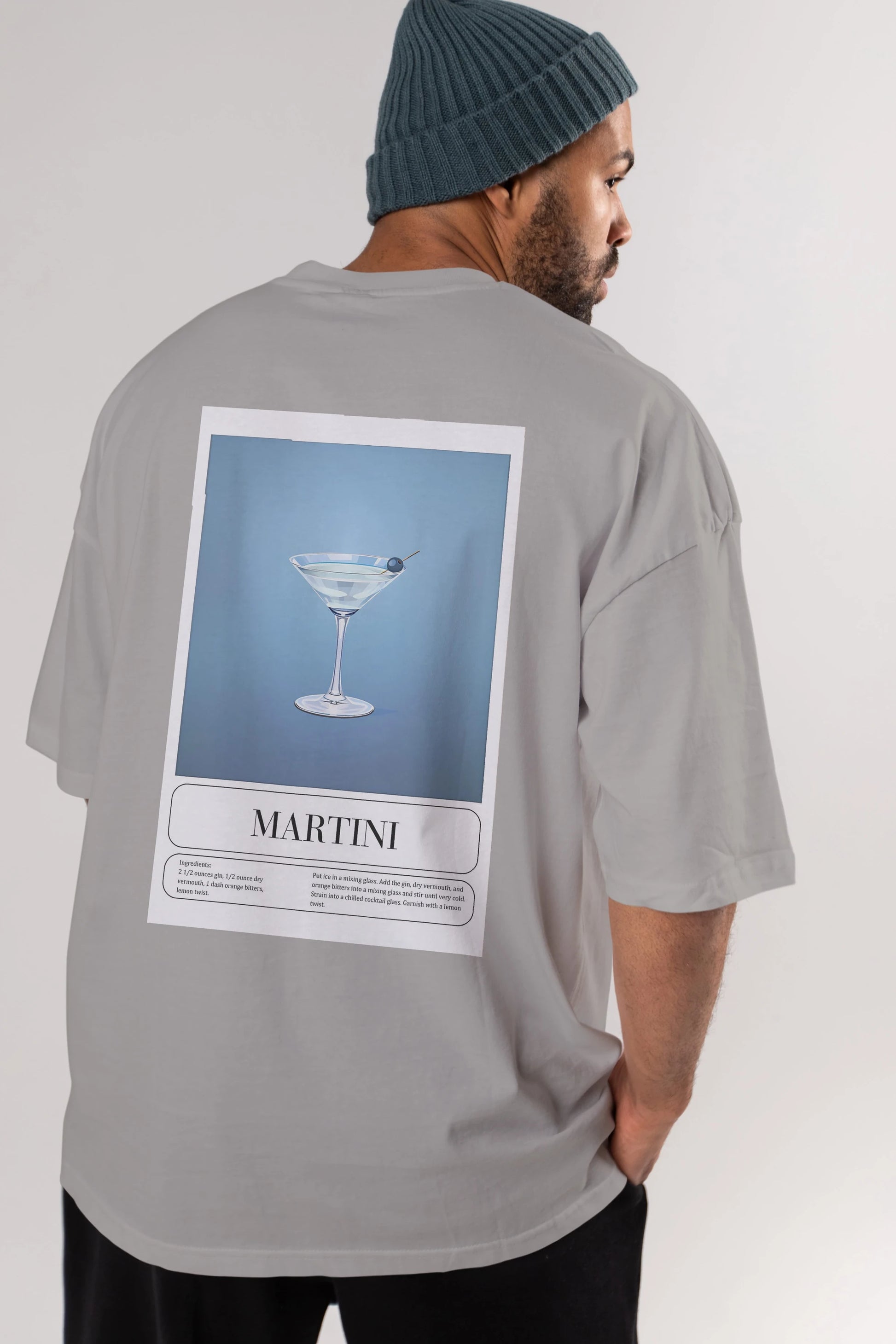 Martini Arka Baskılı Oversize t-shirt Erkek Kadın Unisex %100 Pamuk Bisiklet Yaka tişort