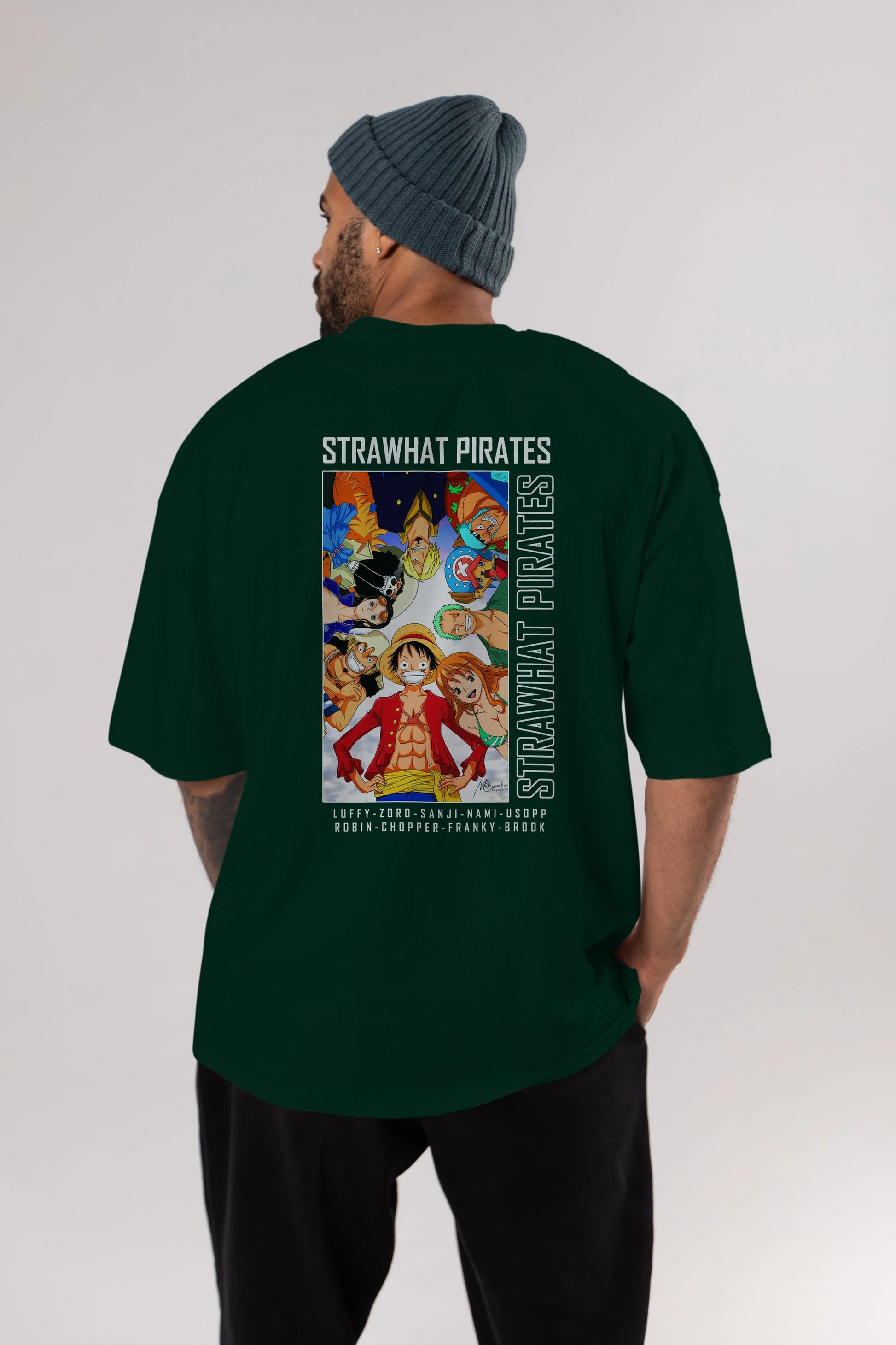 Luffy Strahwat Anime Arka Baskılı Oversize t-shirt Erkek Kadın Unisex %100 pamuk tişort