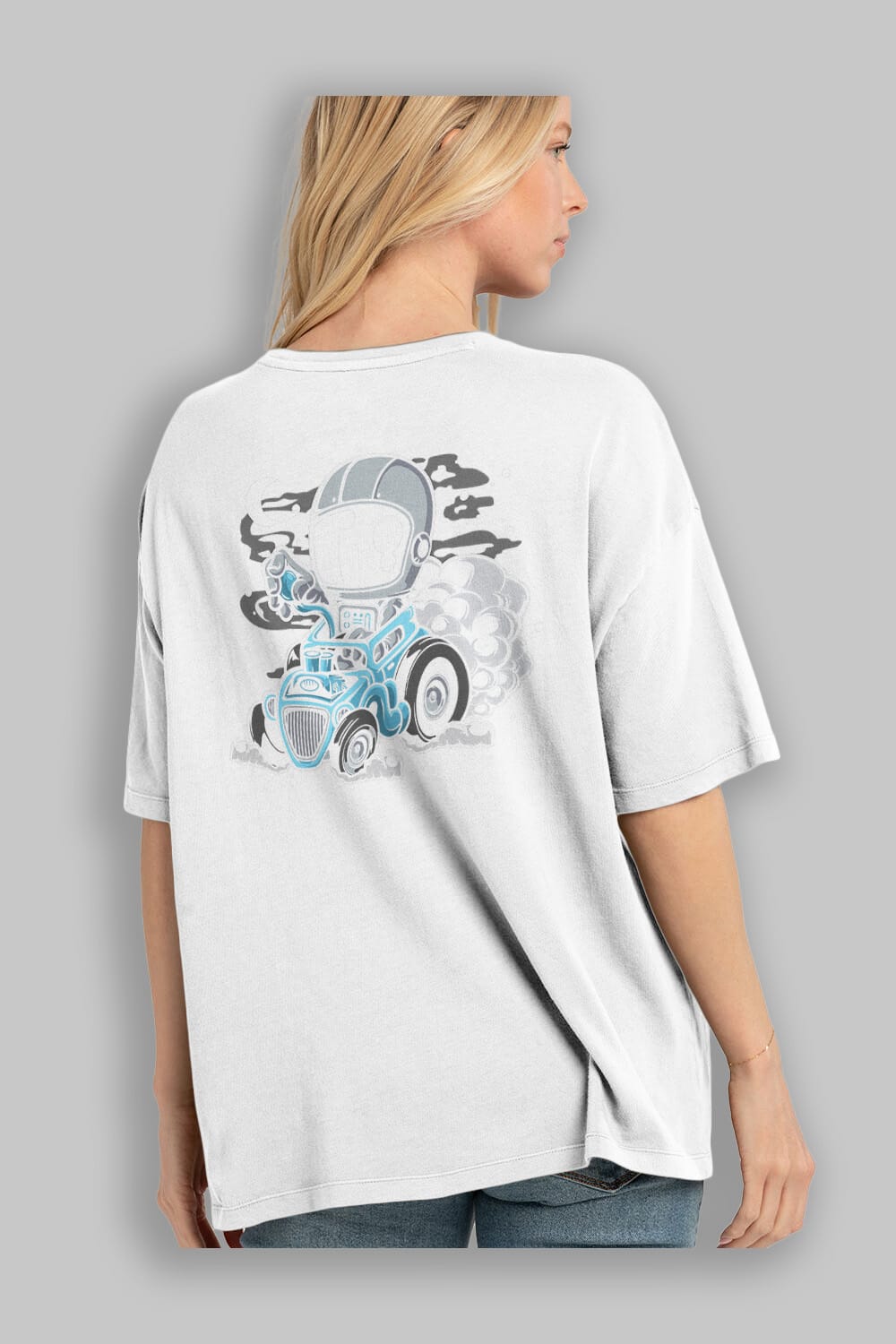 Astronaut Hotrod Arka Baskılı Oversize t-shirt Erkek Kadın Unisex