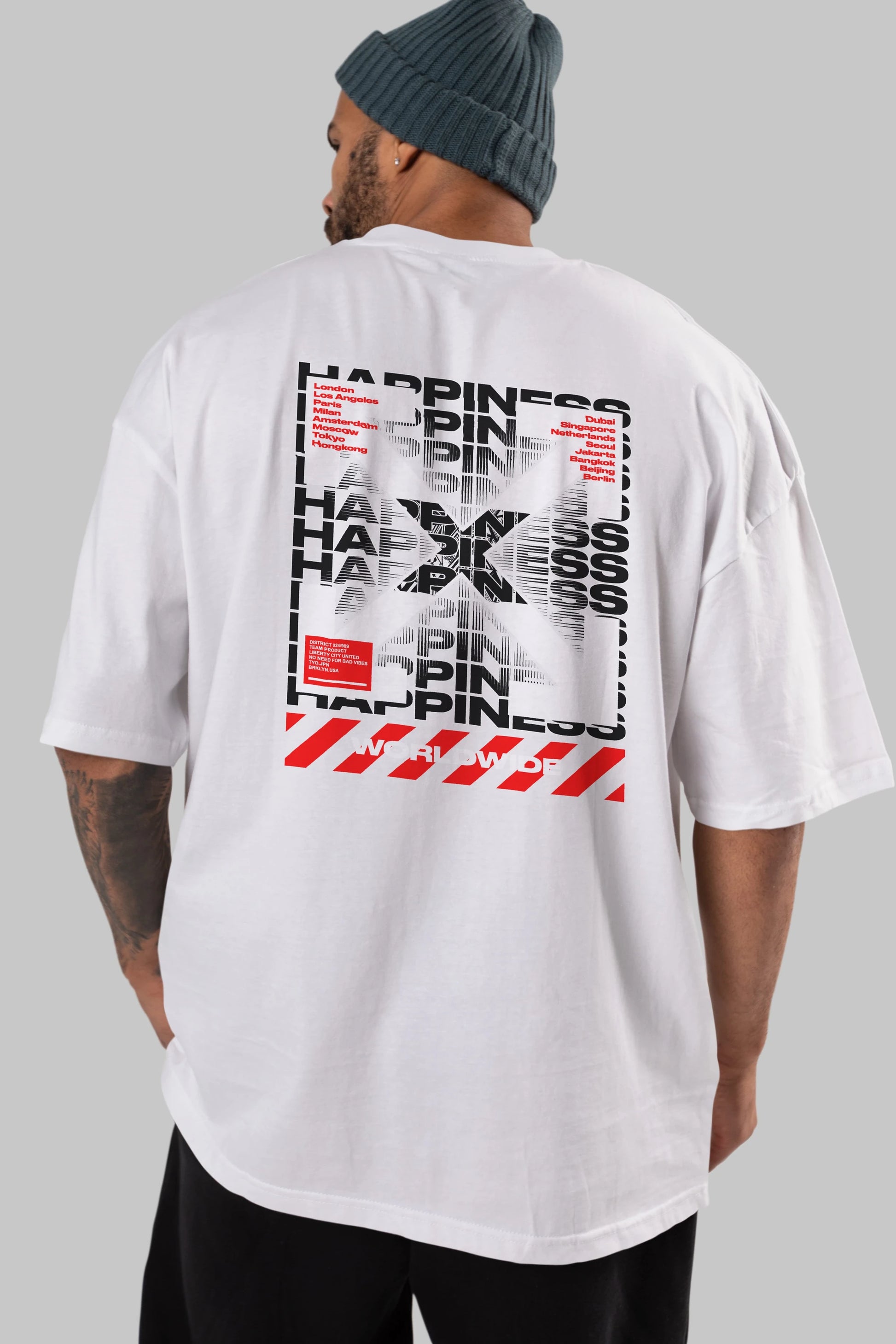 Happiness Worldwide Arka Baskılı Oversize t-shirt Erkek Kadın Unisex