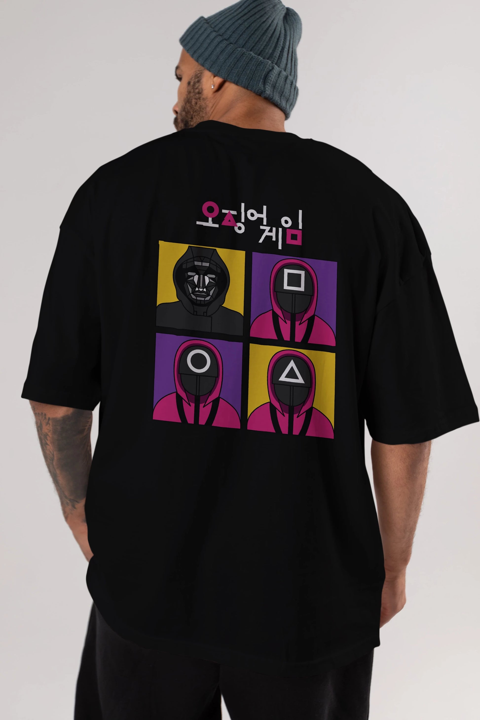 Squid Game (1) Arka Baskılı Oversize t-shirt Erkek Kadın Unisex %100 Pamuk Bisiklet Yaka tişort